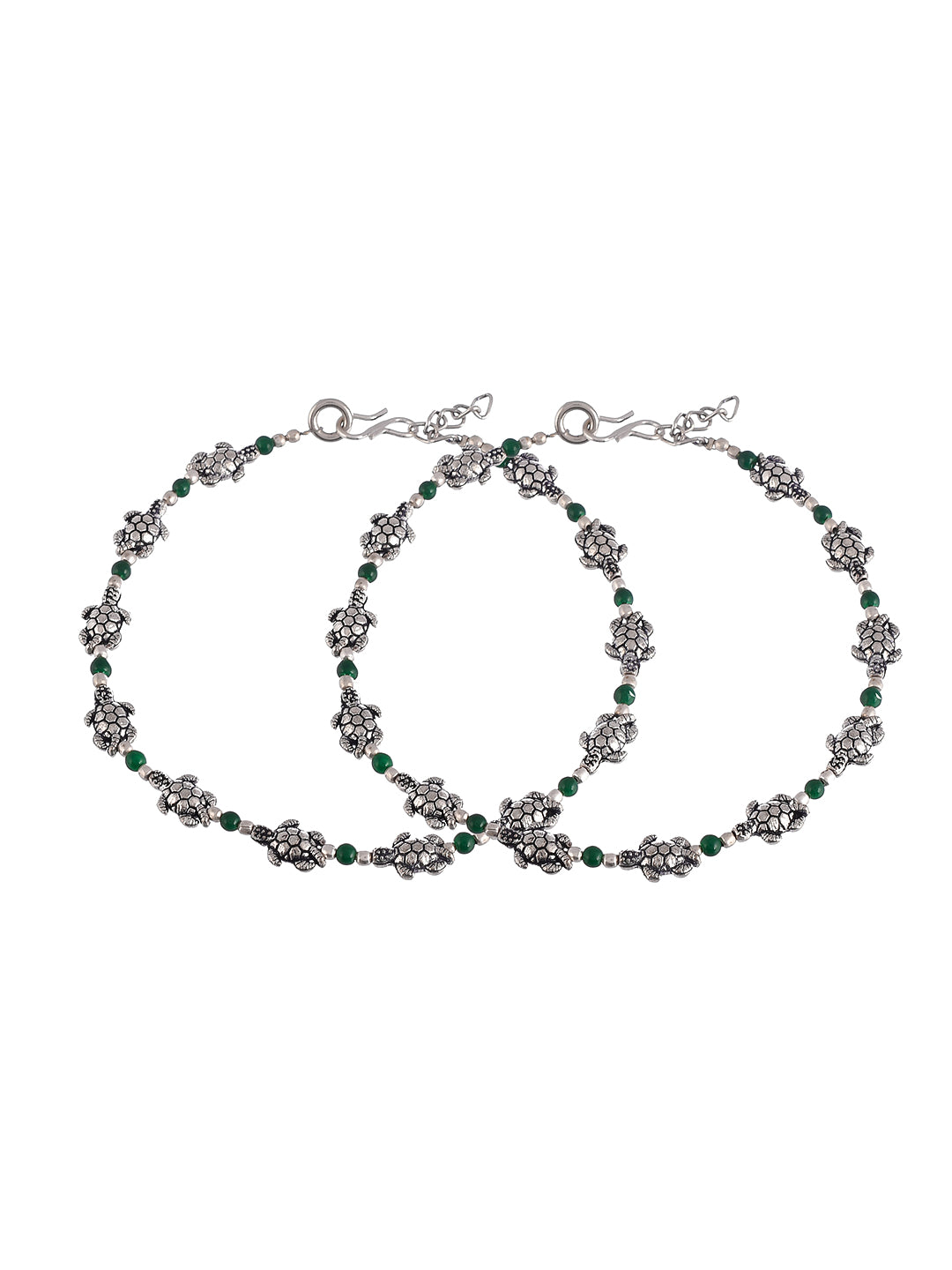 Green Beads Tortoise Boho Anklet