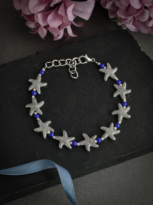 Blue Beads Silver Starfish Anklets for Women Online