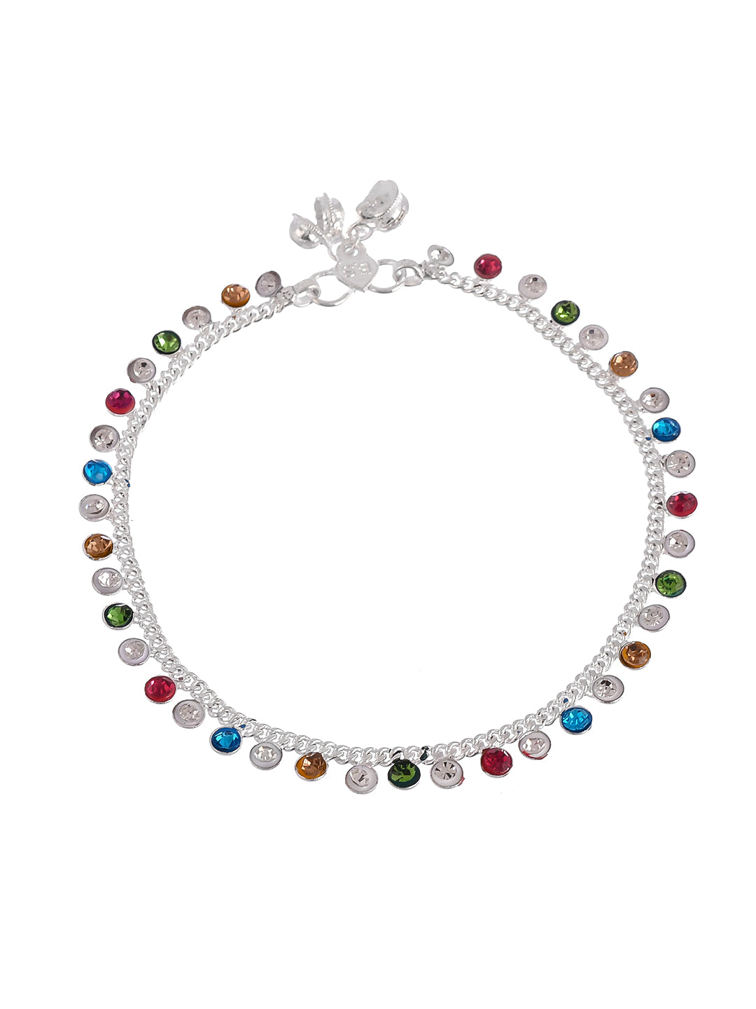 Ethnic Multistone Silver Anklets