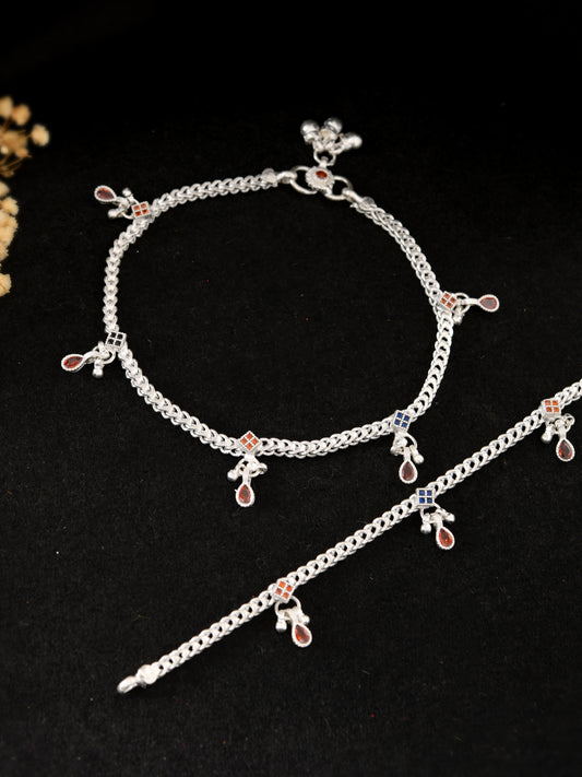 Charm Anklet for Women | Multicolor Stone Payal | Traditional Ethnic Foot Jewellery