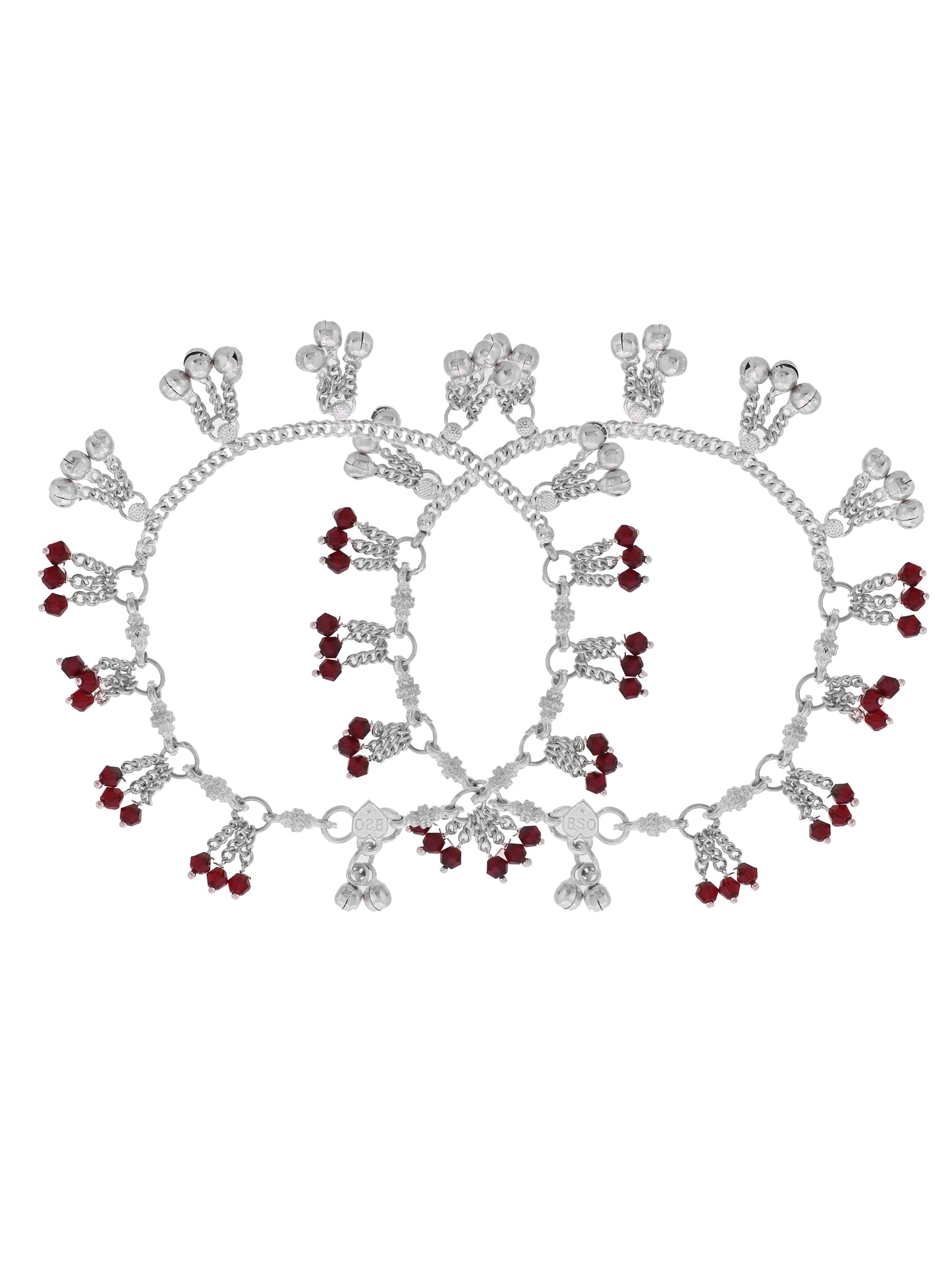 Ghungroo Anklet for Women & Girls with Maroon Crystal Charms | Adjustable Traditional Payal