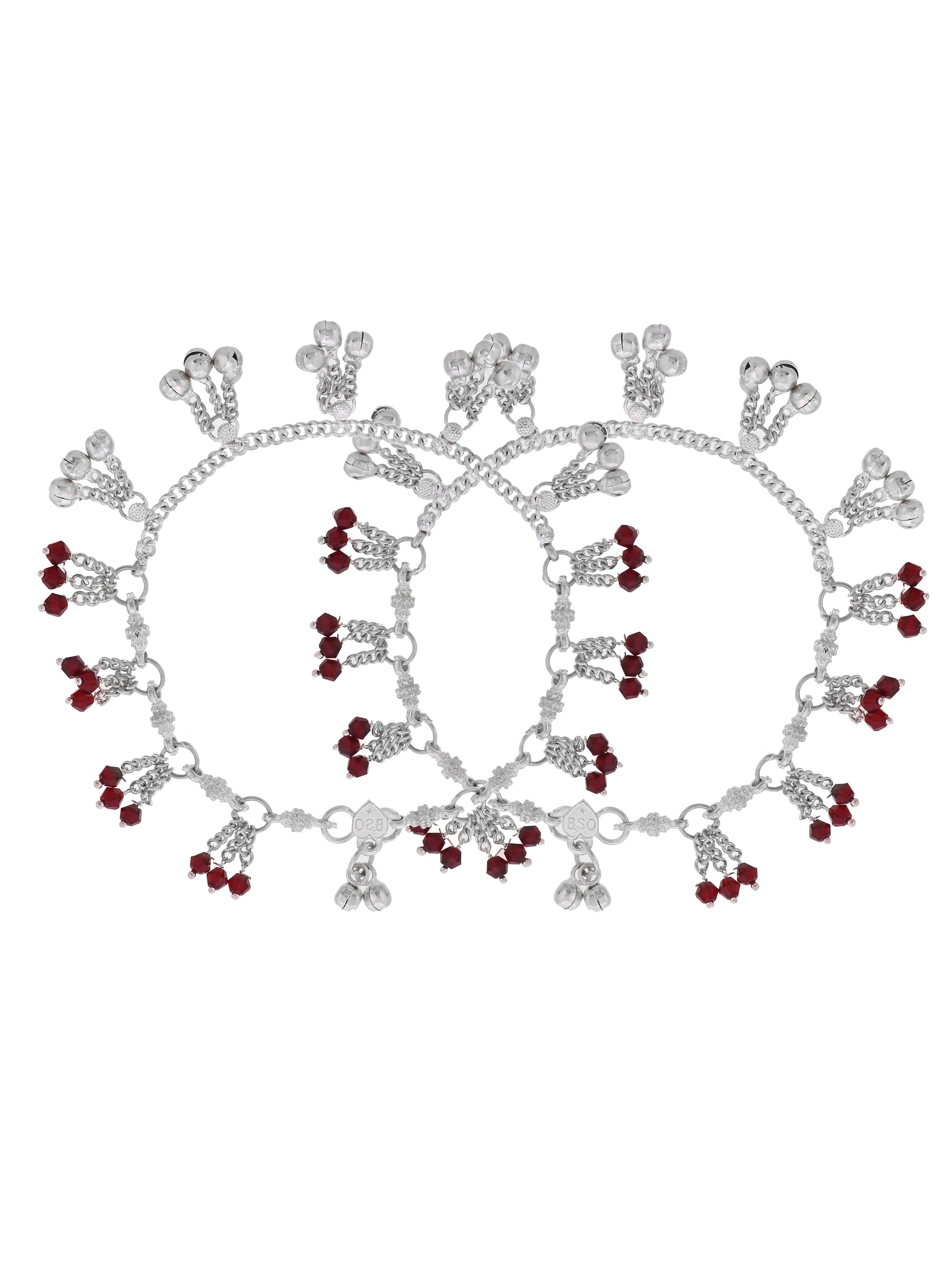 Ghungroo Anklet for Women & Girls with Maroon Crystal Charms | Adjustable Traditional Payal