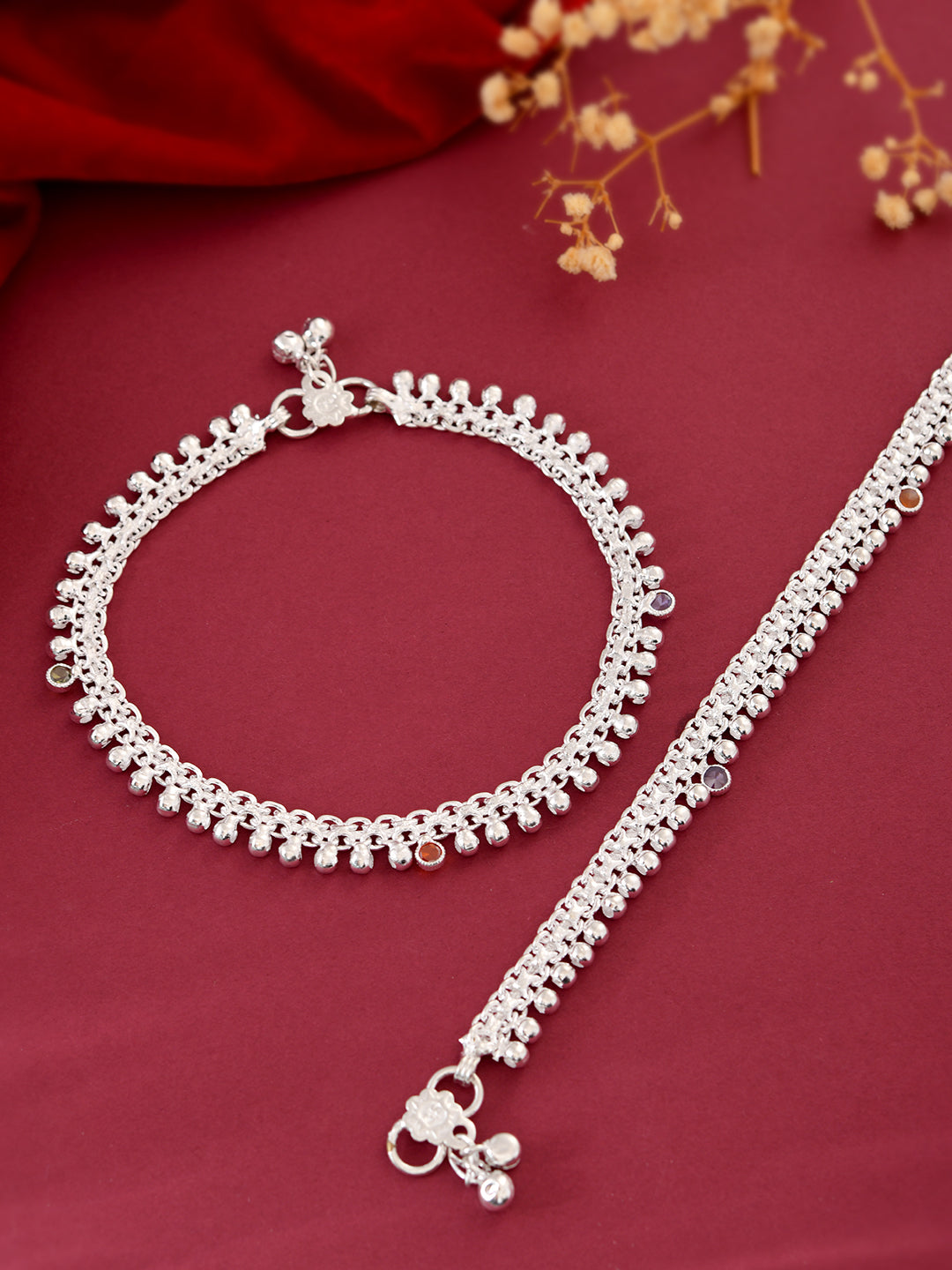 Traditional Anklet for Women & Girls with Multicolor Stone | Adjustable Ethnic Payal