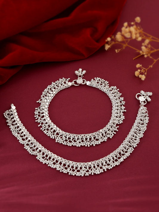 Silver-Plated Traditional Ghungroo Anklet for Women | Ethnic Payal Design