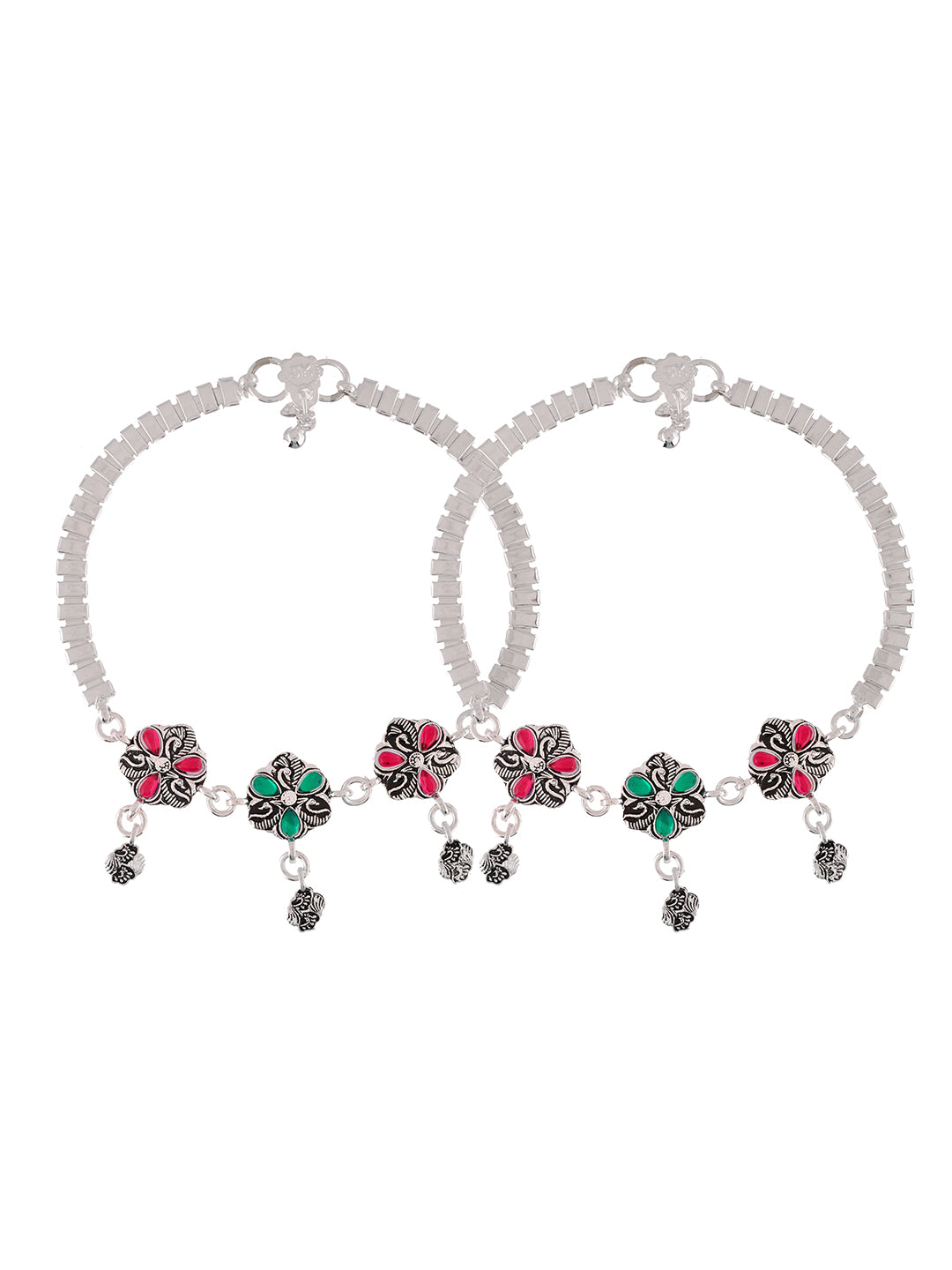 Silver-Plated Stone-Studded Anklets