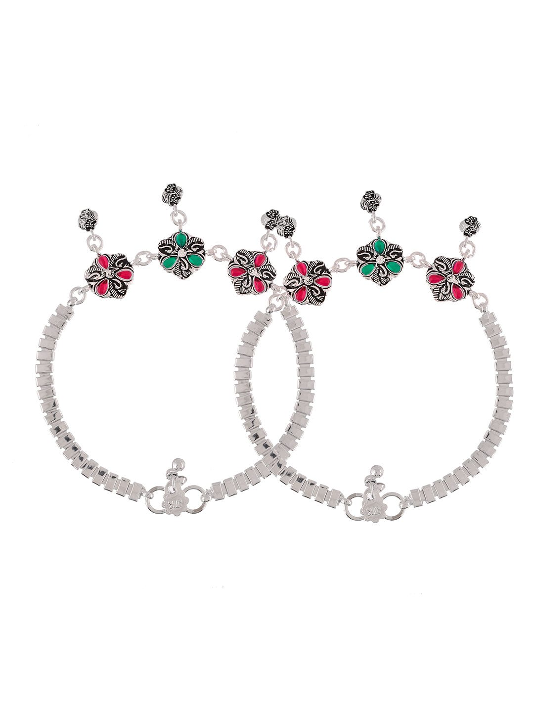 Silver-Plated Stone-Studded Anklets