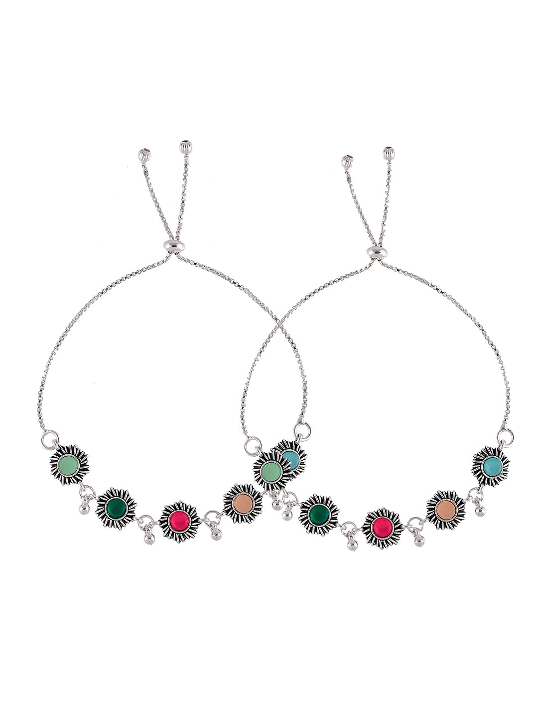 Silver-Plated Stone-Studded Anklets