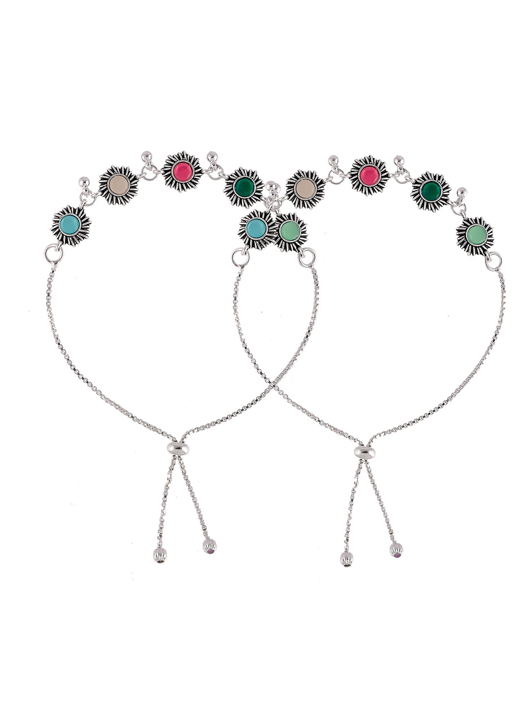 Silver-Plated Stone-Studded Anklets