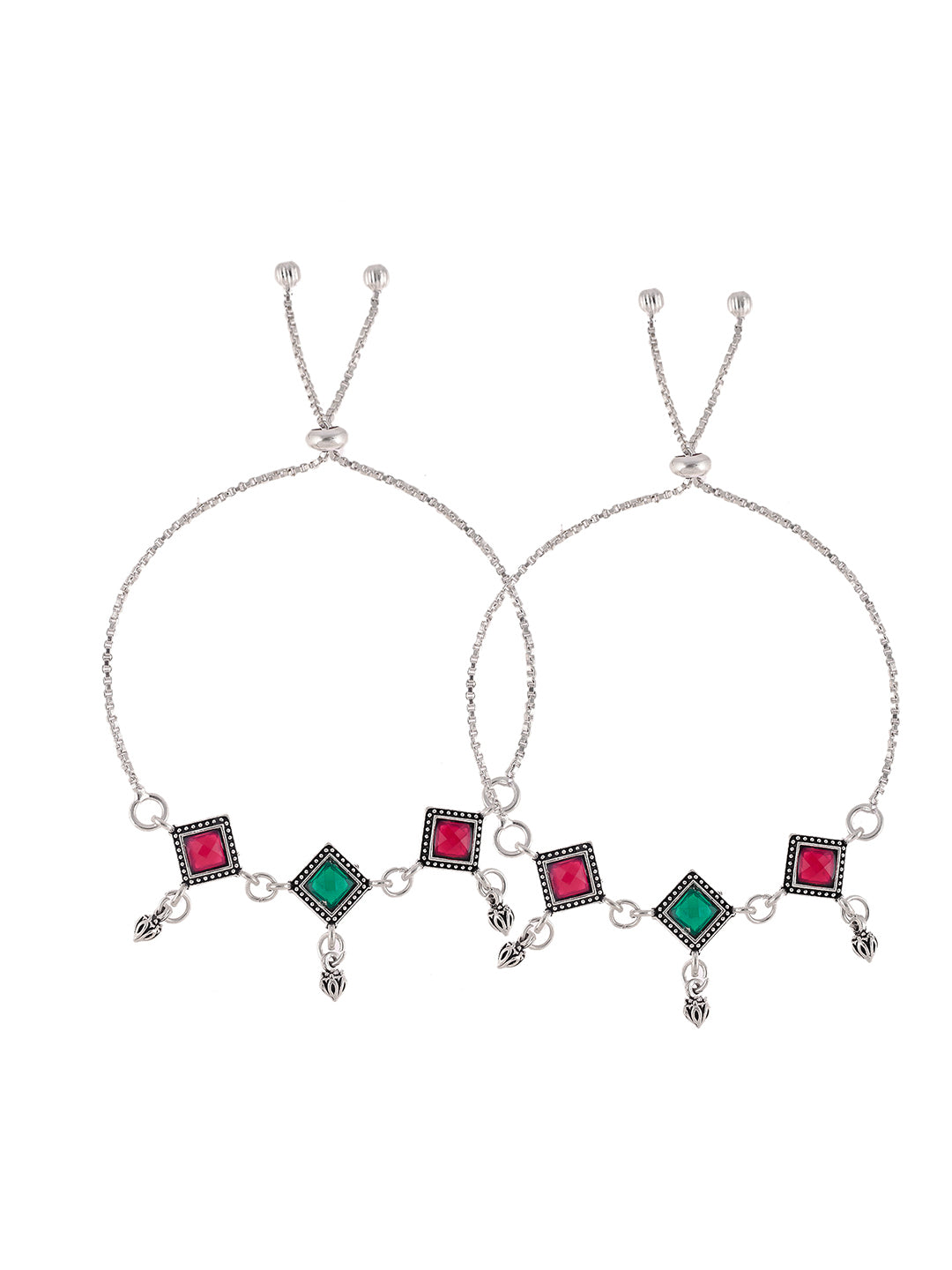 Silver-Plated Stone-Studded Anklets