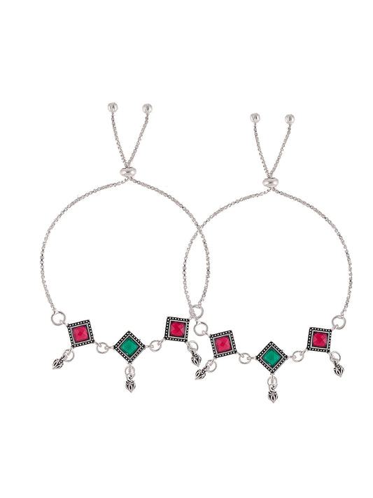 Silver-Plated Stone-Studded Anklets