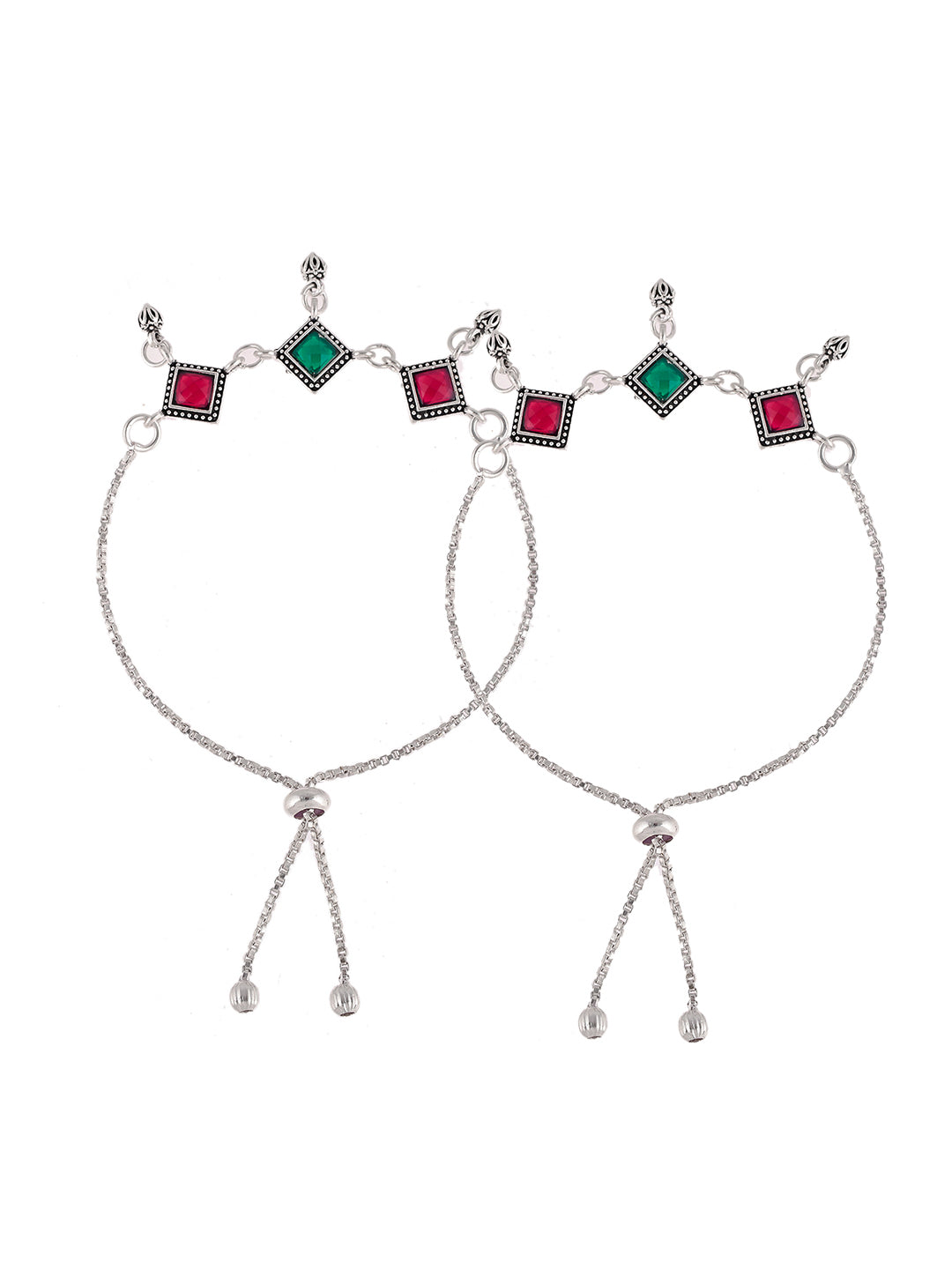 Silver-Plated Stone-Studded Anklets