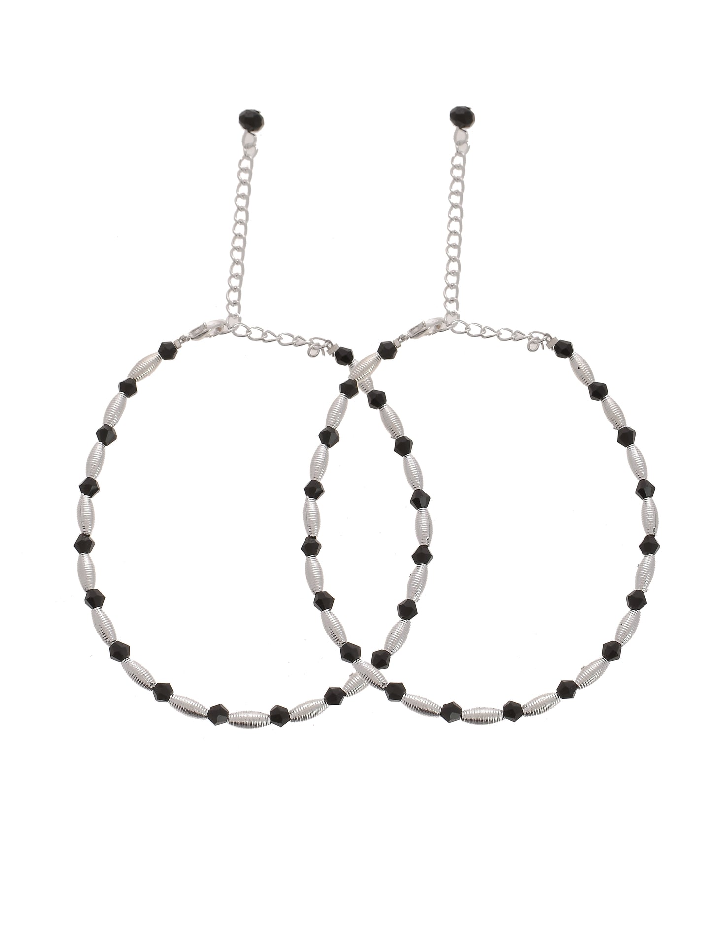 Silver Plated Black Beads Designer Anklet