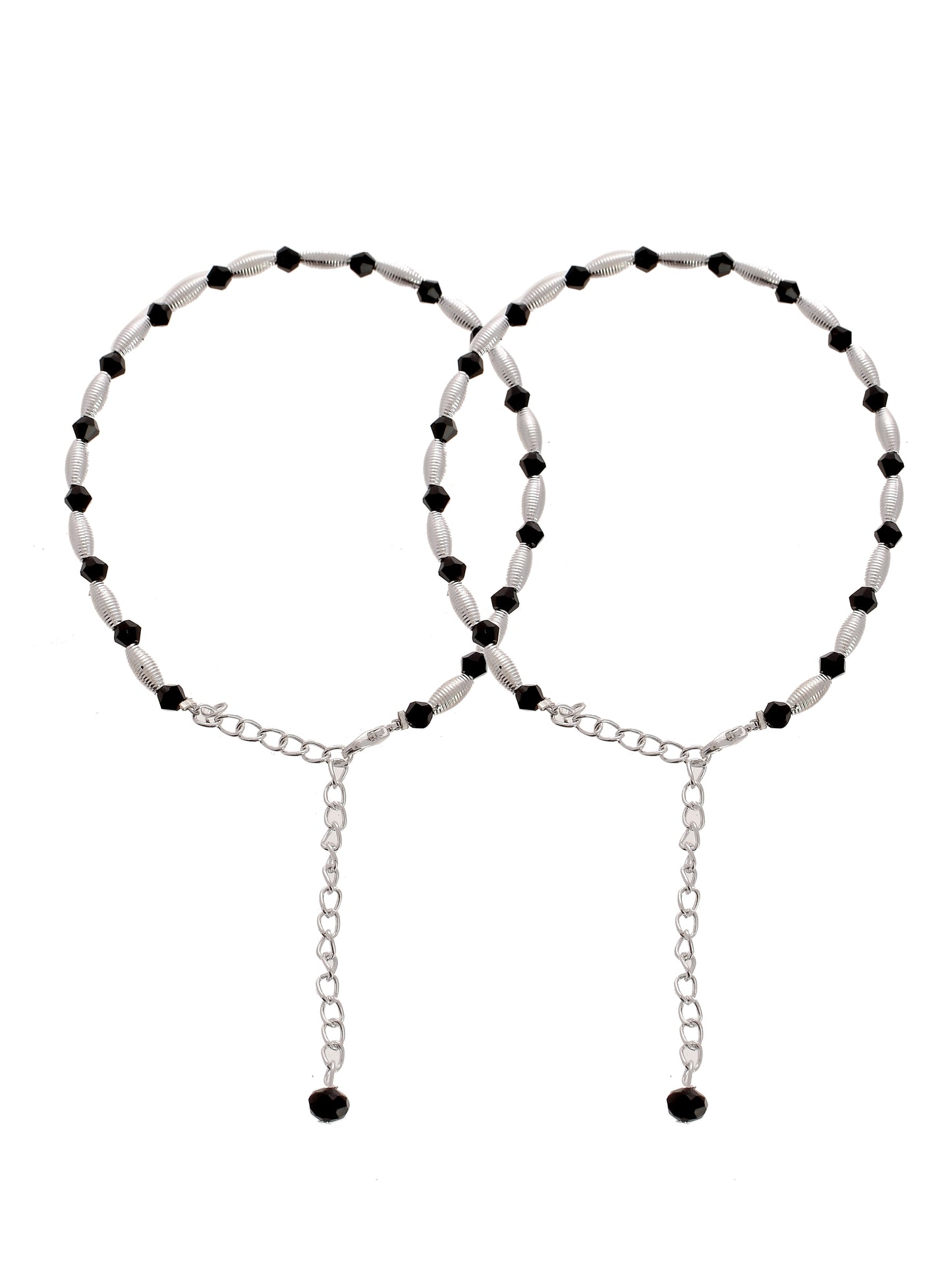 Silver Plated Black Beads Designer Anklet