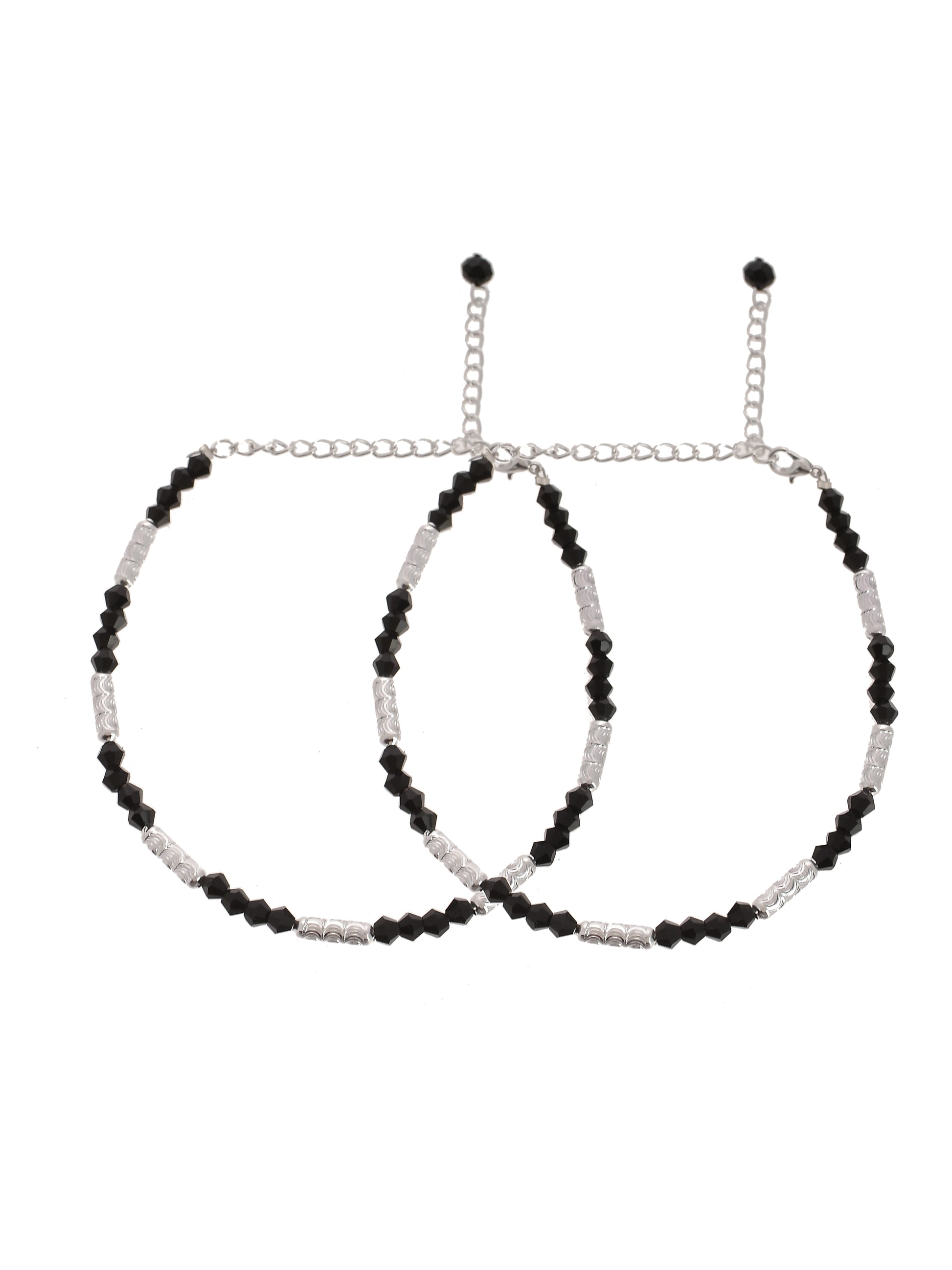 Silver Plated Black Beads Anklet