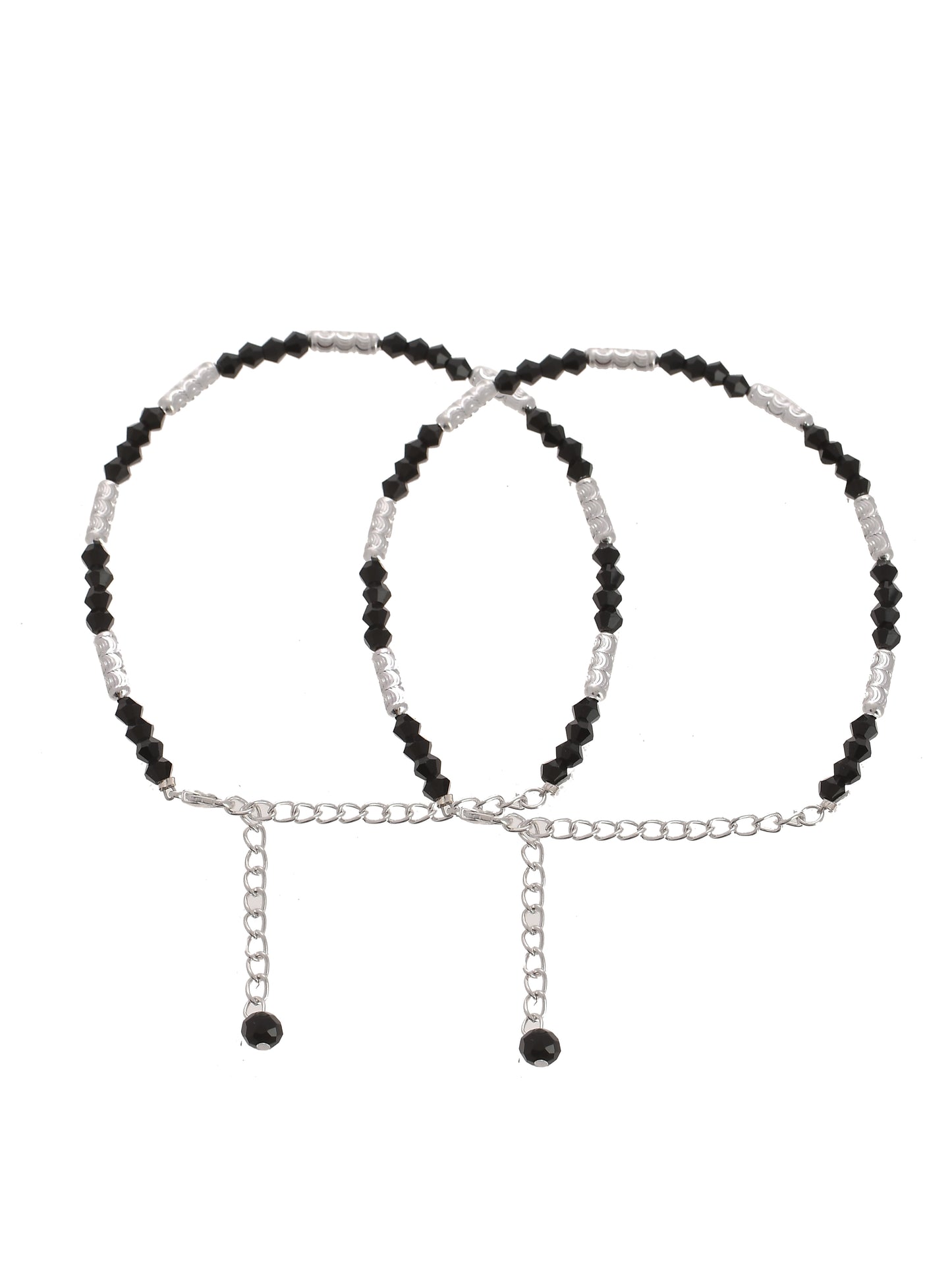 Silver Plated Black Beads Anklet