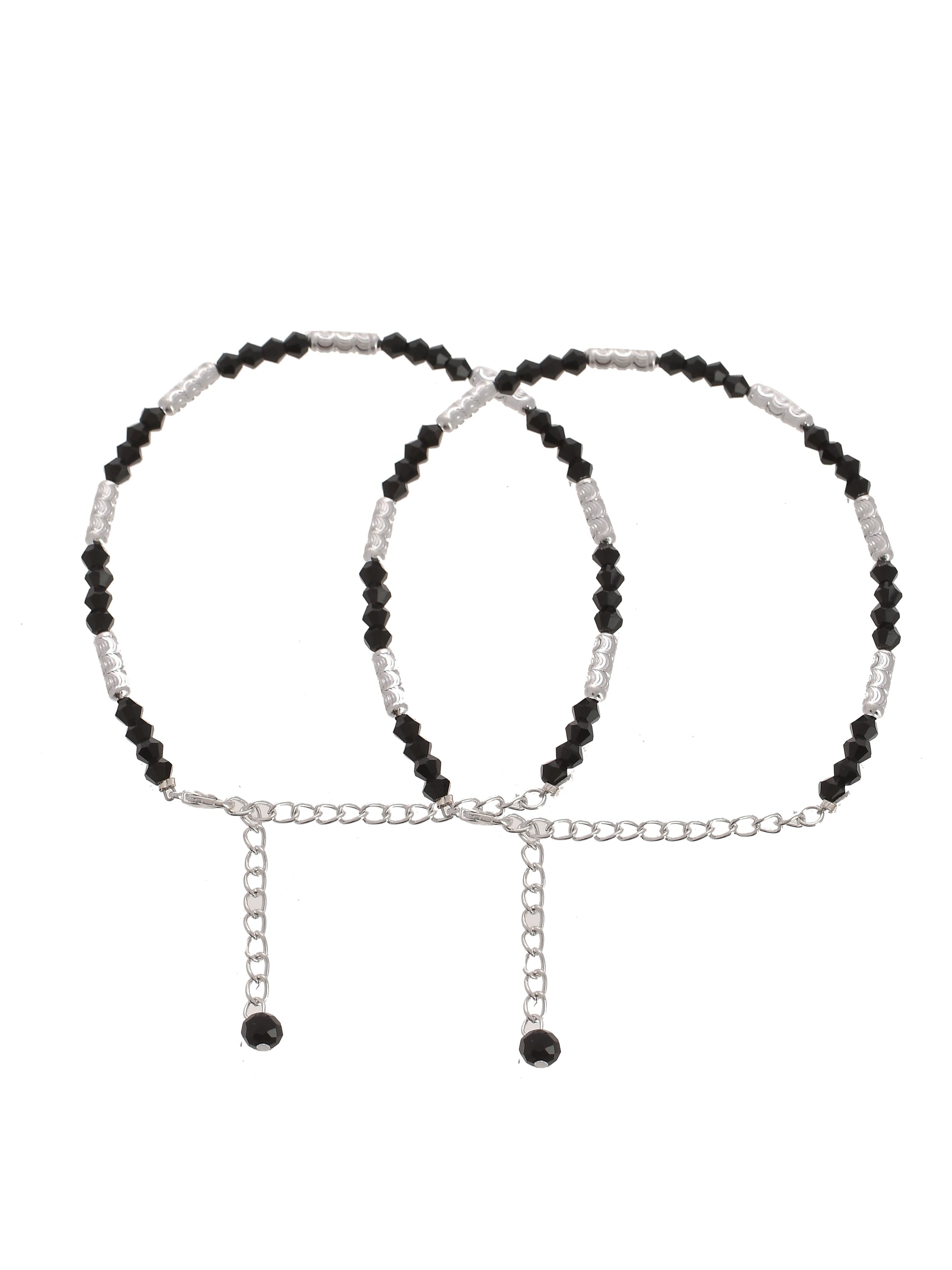 Silver Plated Black Beads Anklet