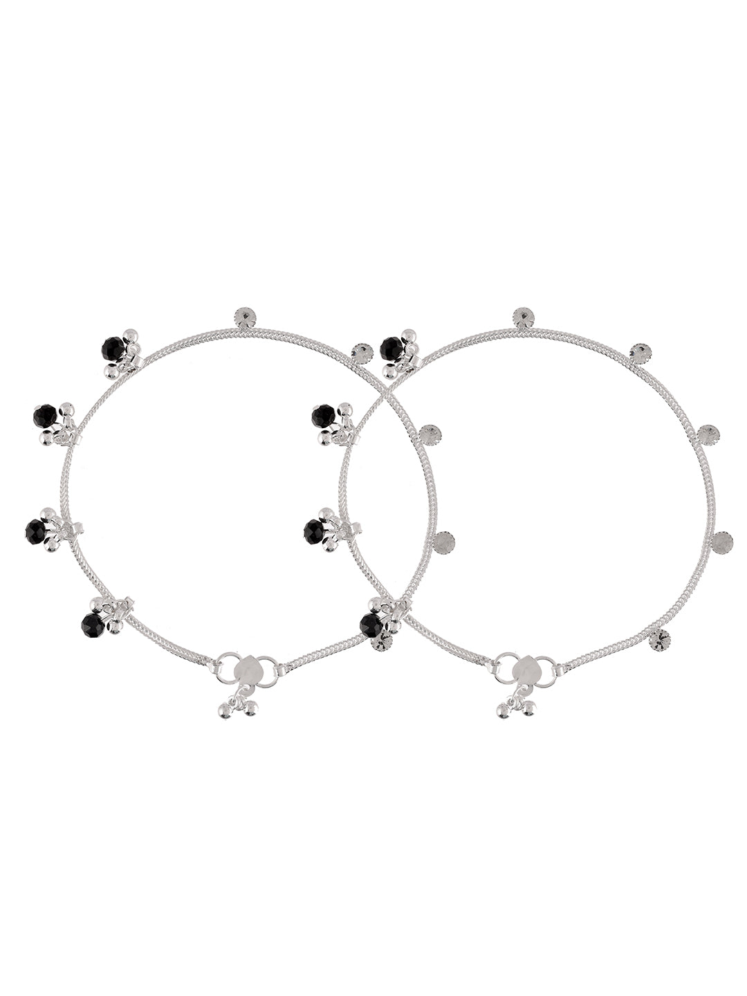 Silver-Plated Stone-Studded With Ghungroo Charms Anklets