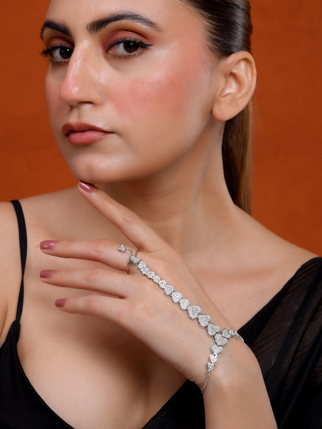 Heart Design Haathphool Bracelet for Women | Adjustable Hand Harness Bracelet