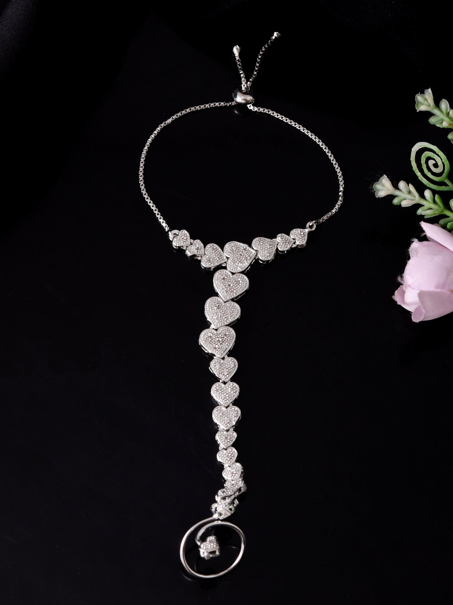Heart Design Haathphool Bracelet for Women | Adjustable Hand Harness Bracelet