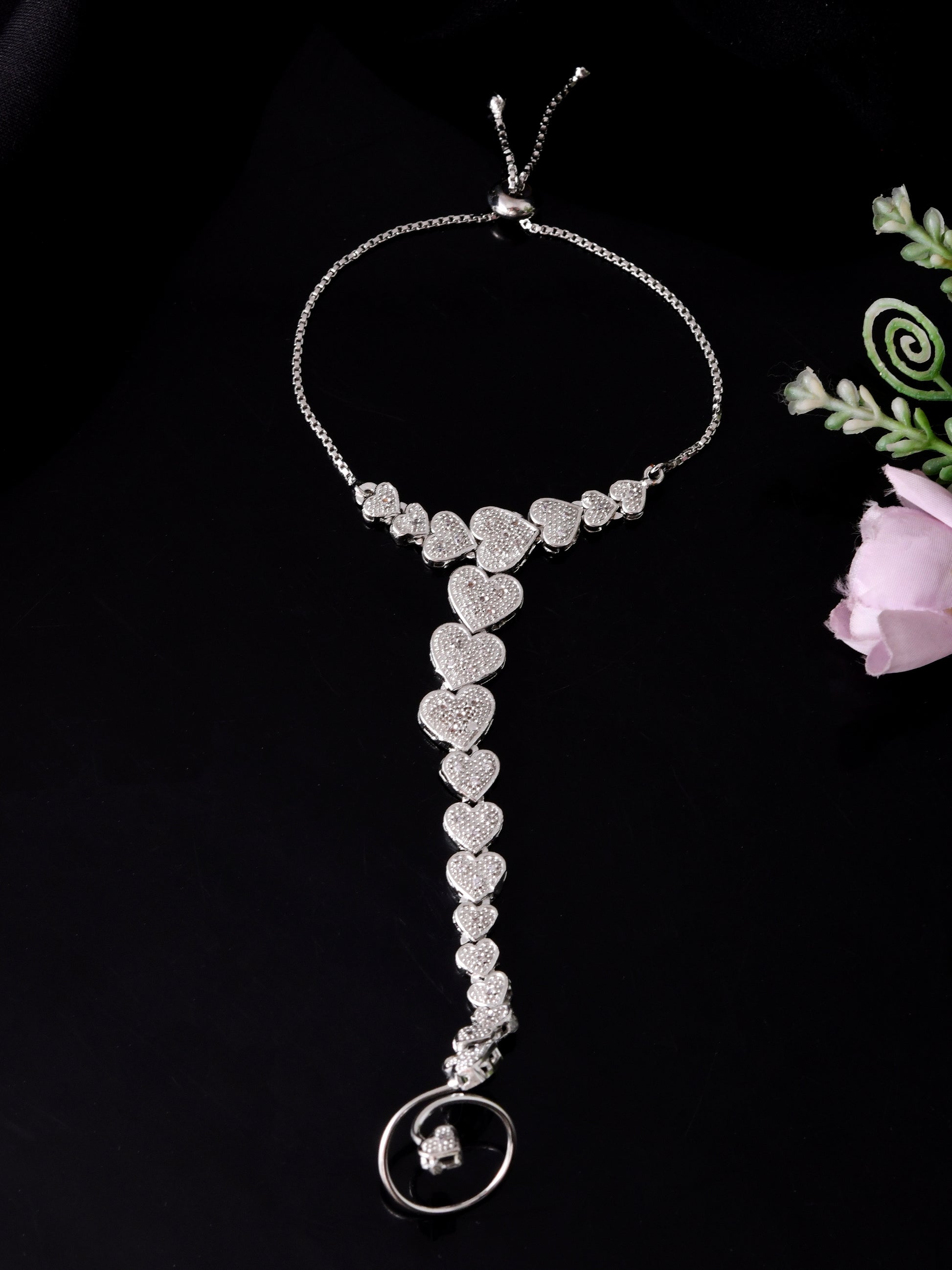 Heart Design Haathphool Bracelet for Women | Adjustable Hand Harness Bracelet