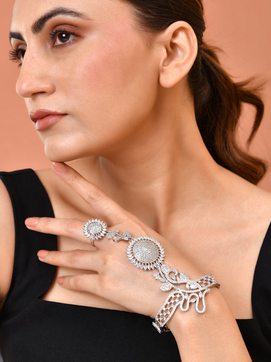 American Diamond Hathphool Bracelet for Women | Bridal Party Wear Bracelet With Ring