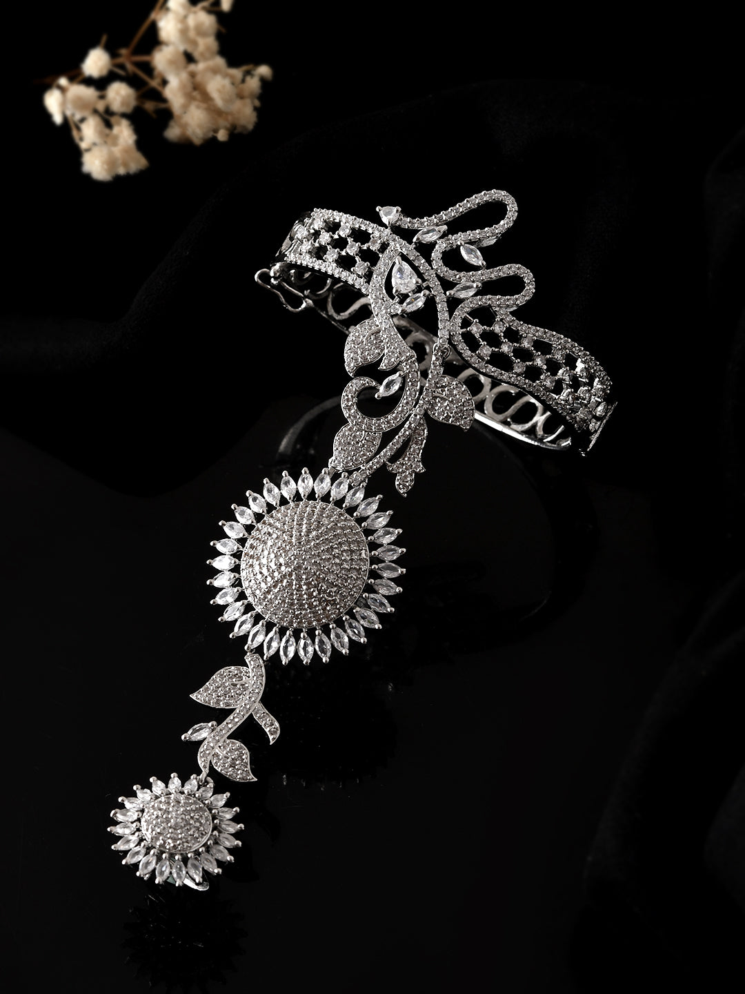 American Diamond Hathphool Bracelet for Women | Bridal Party Wear Bracelet With Ring
