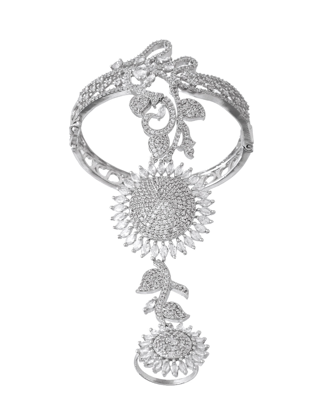 American Diamond Hathphool Bracelet for Women | Bridal Party Wear Bracelet With Ring