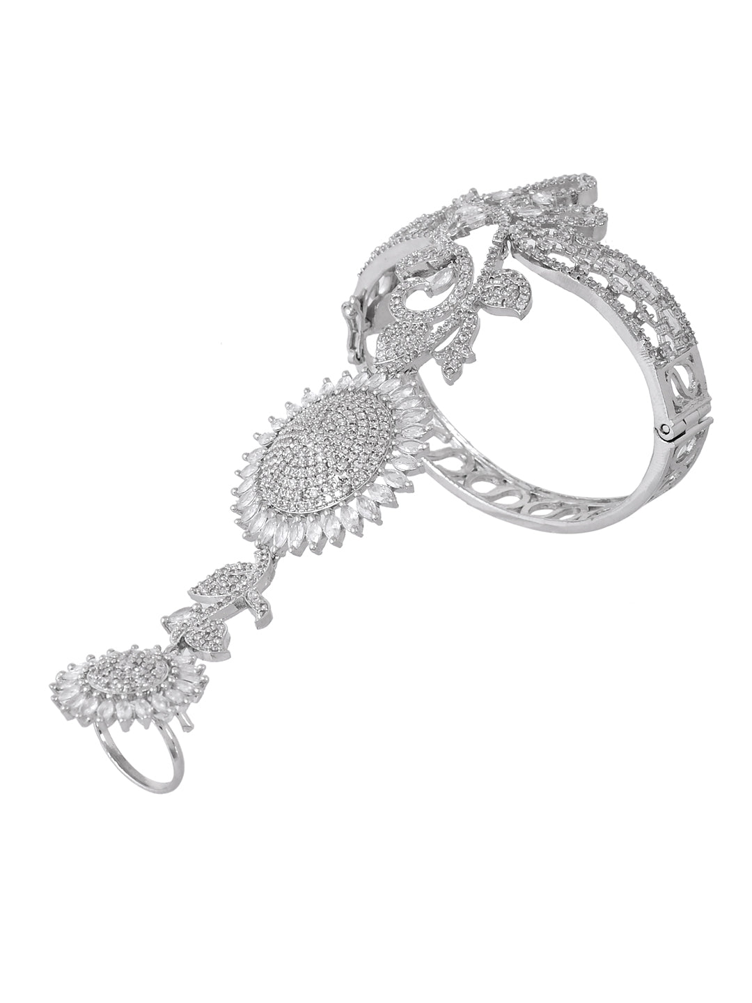 American Diamond Hathphool Bracelet for Women | Bridal Party Wear Bracelet With Ring