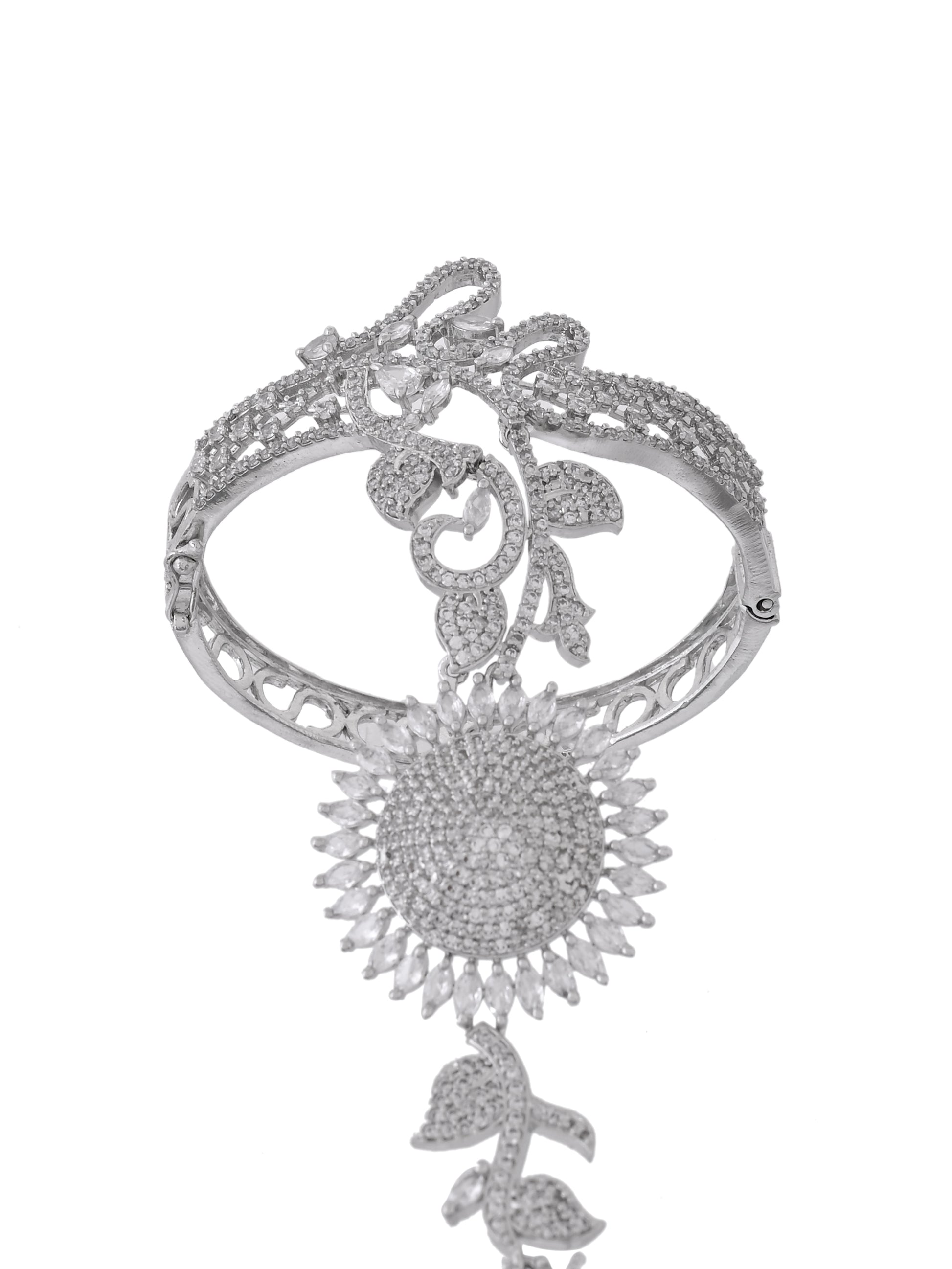 American Diamond Hathphool Bracelet for Women | Bridal Party Wear Bracelet With Ring