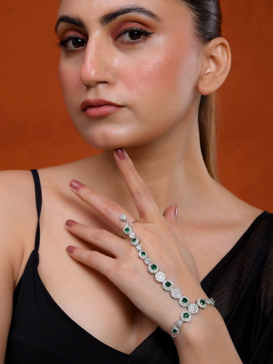 Green Stone Hathphool Bracelet for Women | Adjustable Hand Chain Bracelet Ring