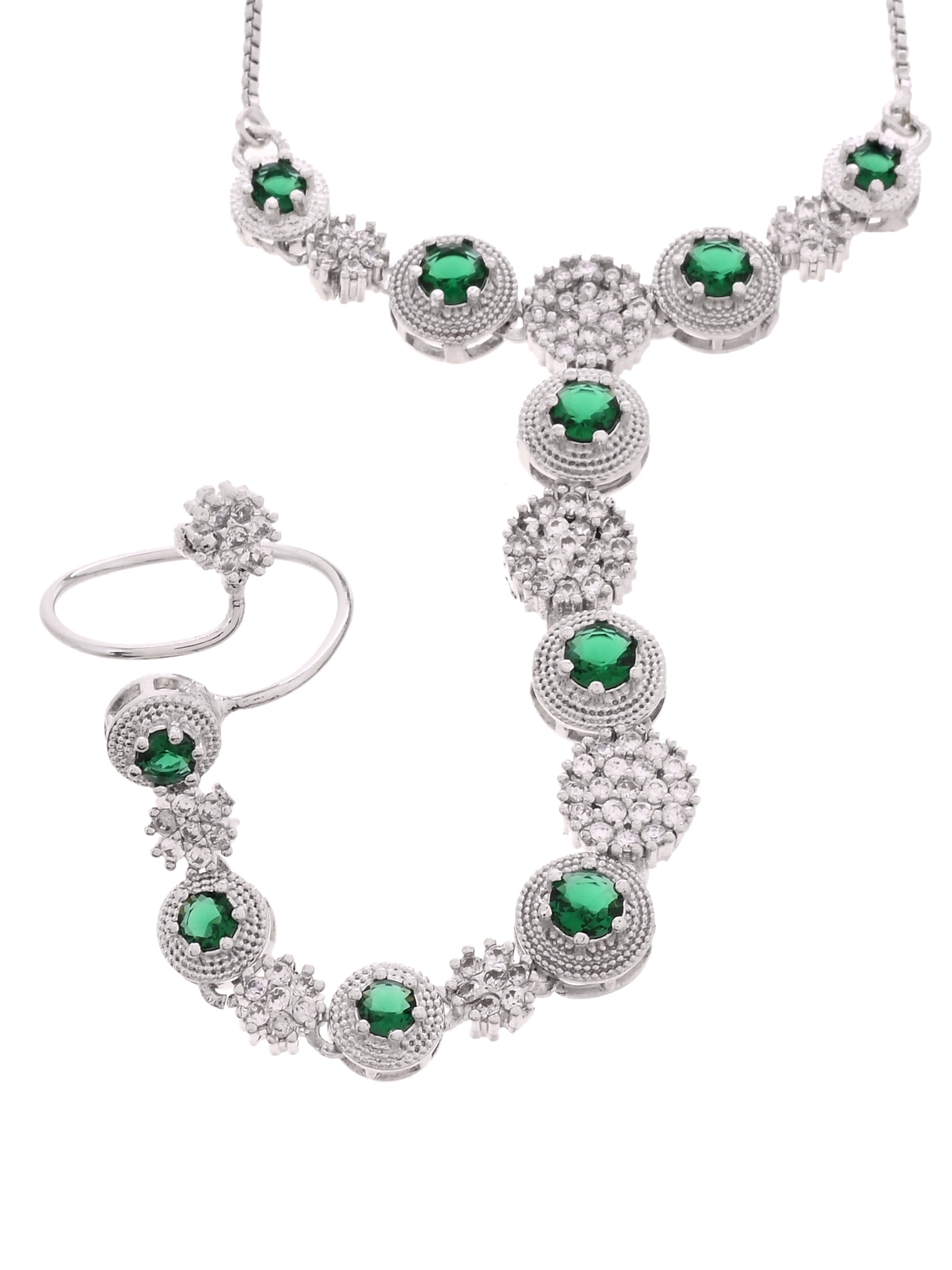 Green Stone Hathphool Bracelet for Women | Adjustable Hand Chain Bracelet Ring