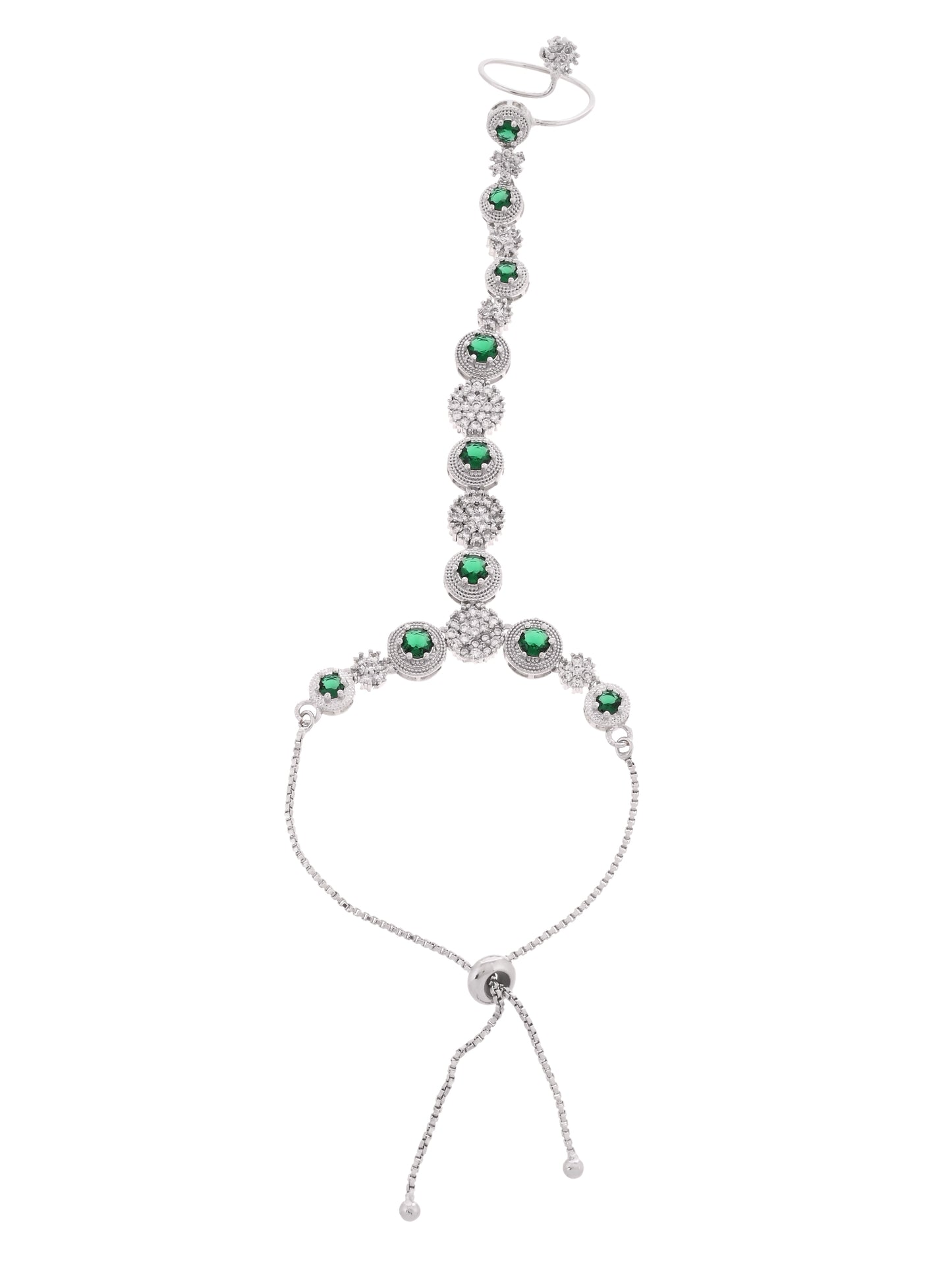 Green Stone Hathphool Bracelet for Women | Adjustable Hand Chain Bracelet Ring