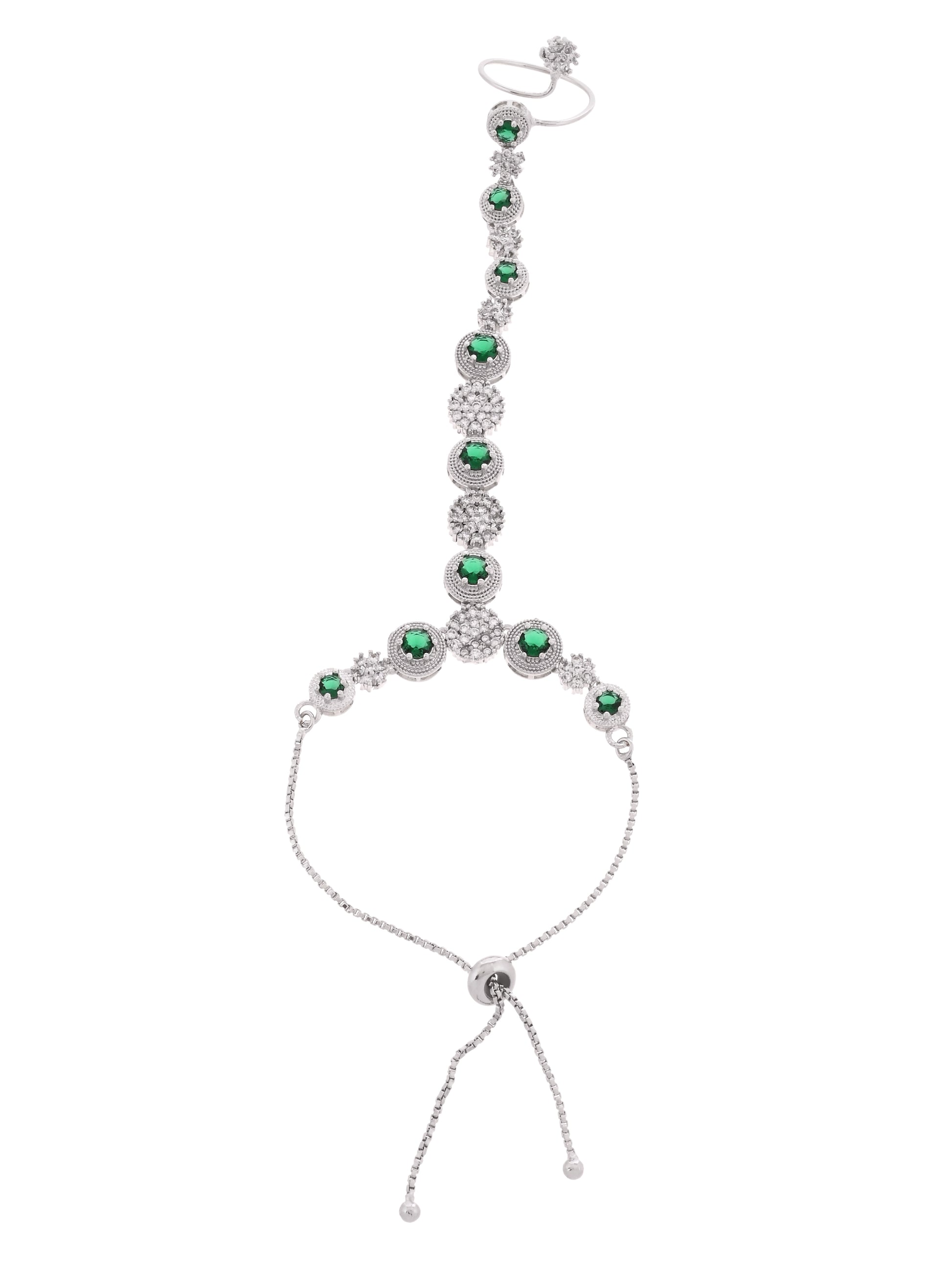 Green Stone Hathphool Bracelet for Women | Adjustable Hand Chain Bracelet Ring