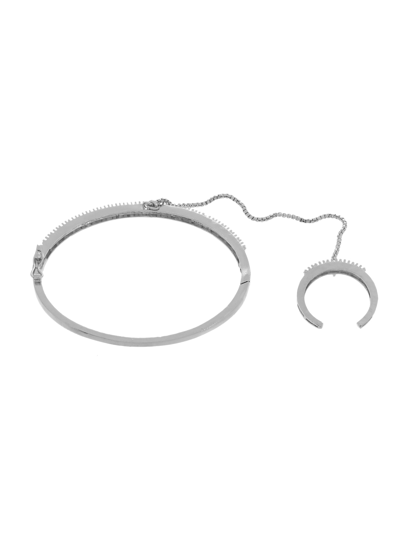 Silver Plated Hand Bracelet for Women | American Diamond Haathphool Bracelet Ring Chain