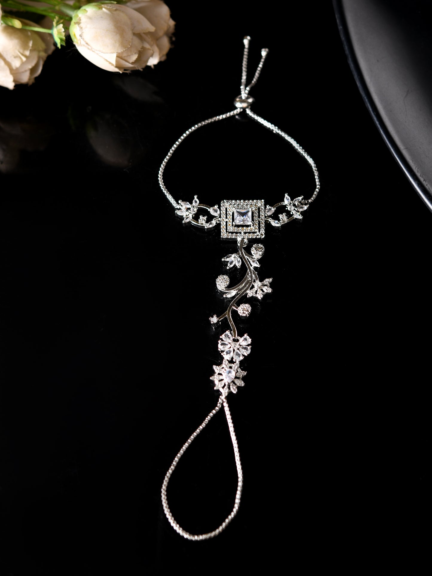 American Diamond Haathphool Bracelet for Women | Adjustable Hand Harness Bracelet
