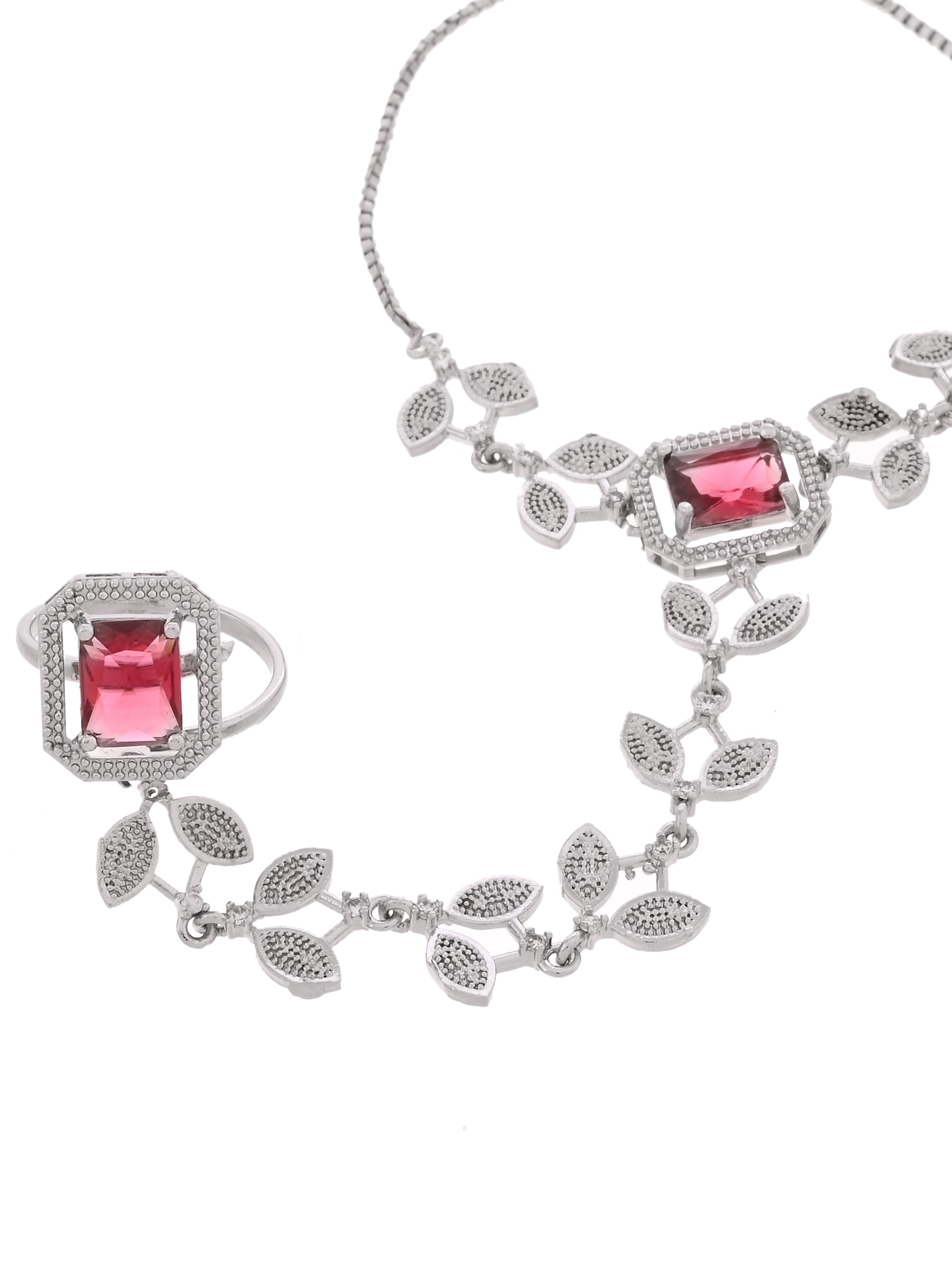 Red Stone Hathphool Bracelet for Women | Adjustable Hand Harness Bracelet