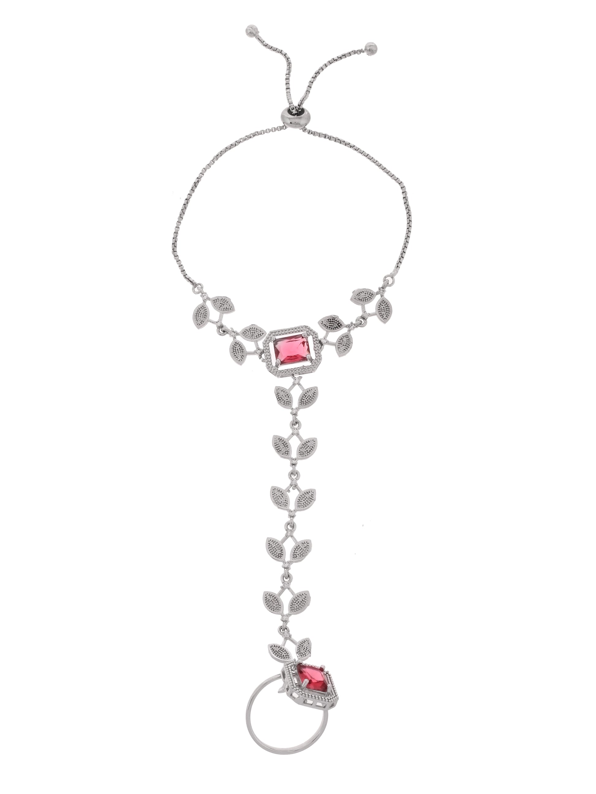 Red Stone Hathphool Bracelet for Women | Adjustable Hand Harness Bracelet