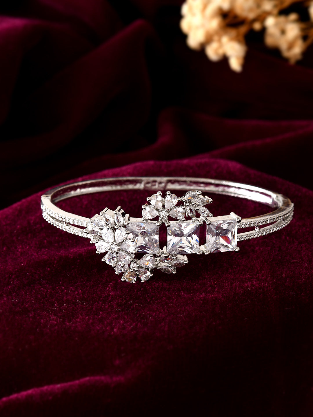 American Diamond Floral Bracelet for Women | CZ Stone Kada | Party Wear Wedding Bracelet