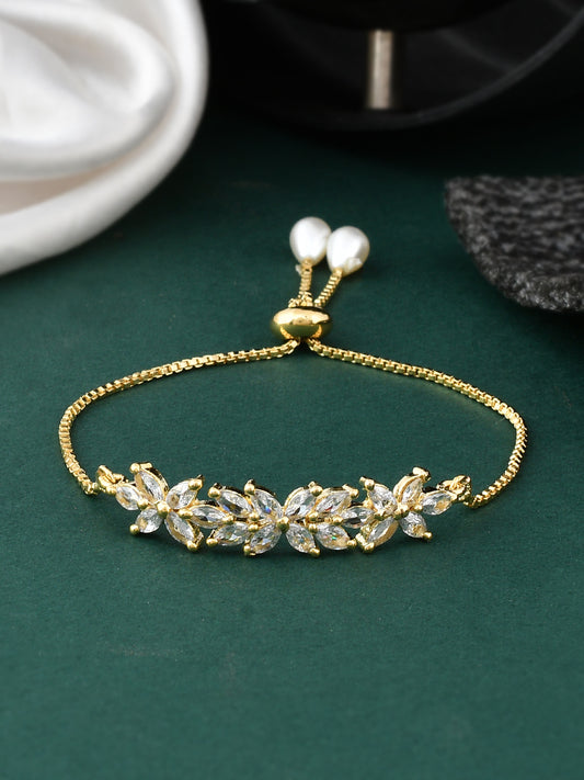 Floral American diamond gold plated bracelet
