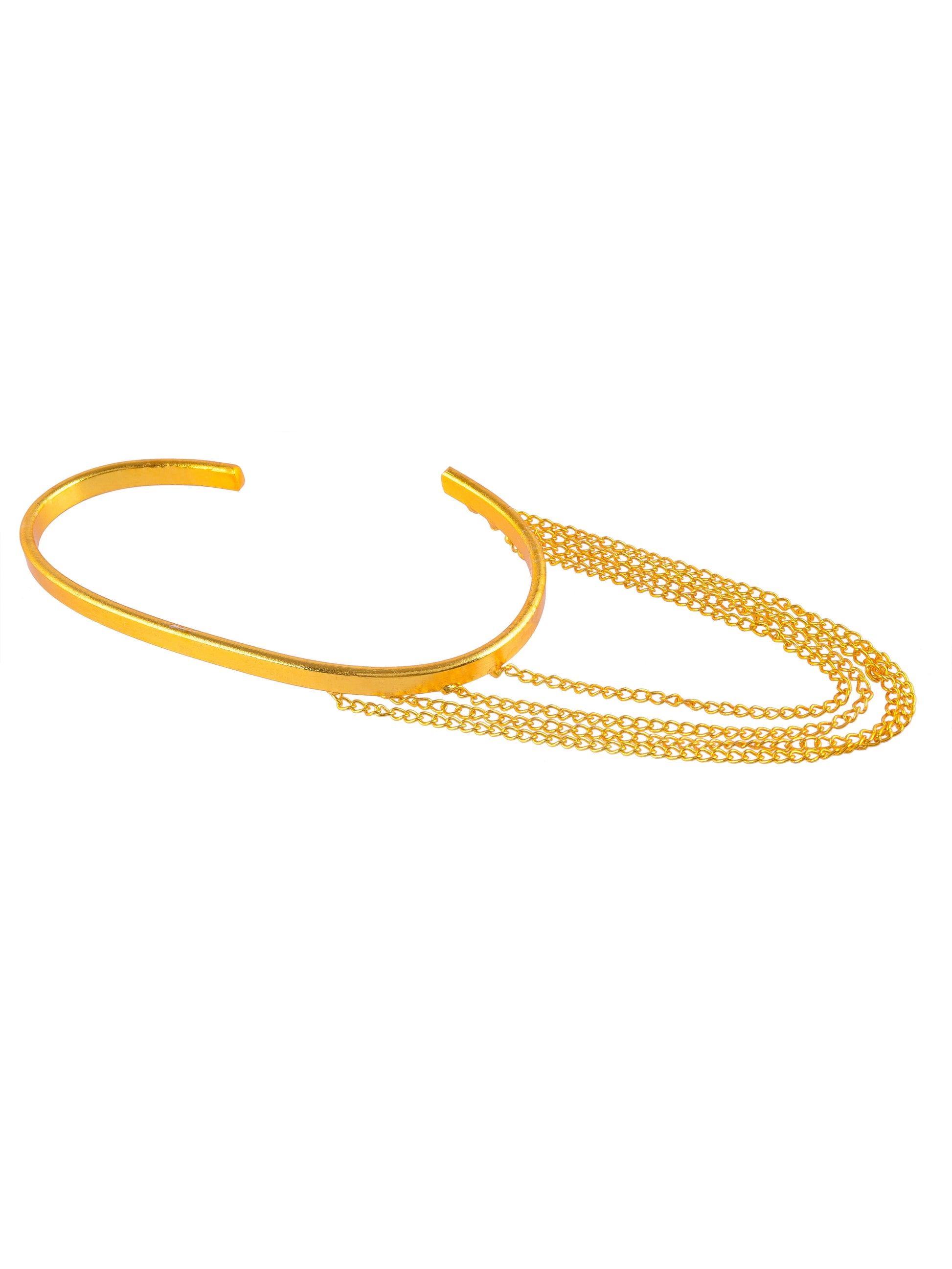 Designer gold plated palm band with thumb chain