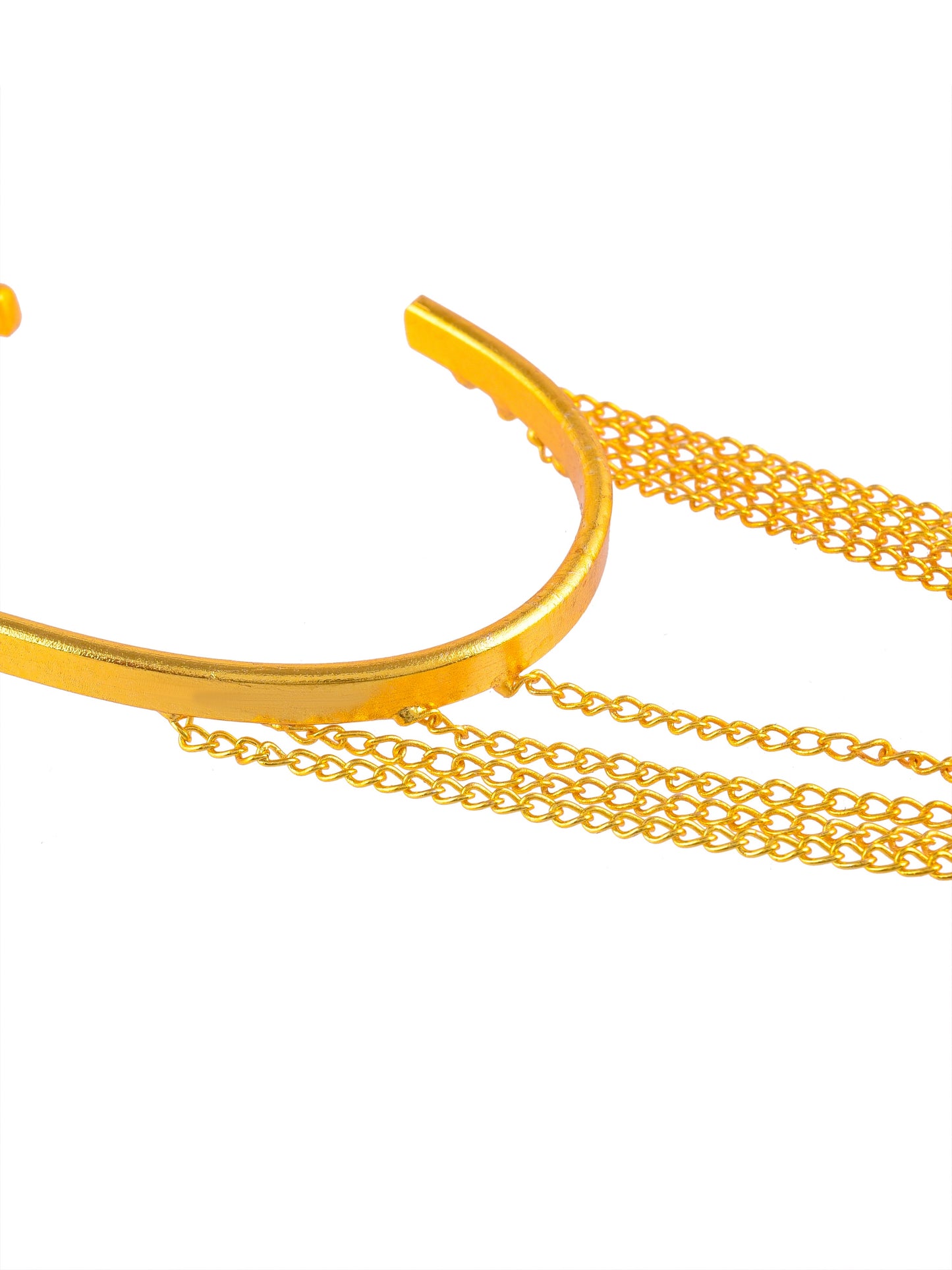 Designer gold plated palm band with thumb chain