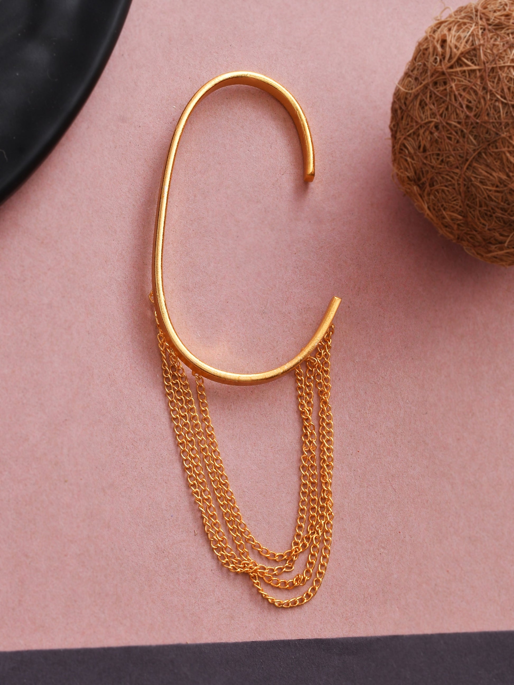 Designer gold plated palm band with thumb chain