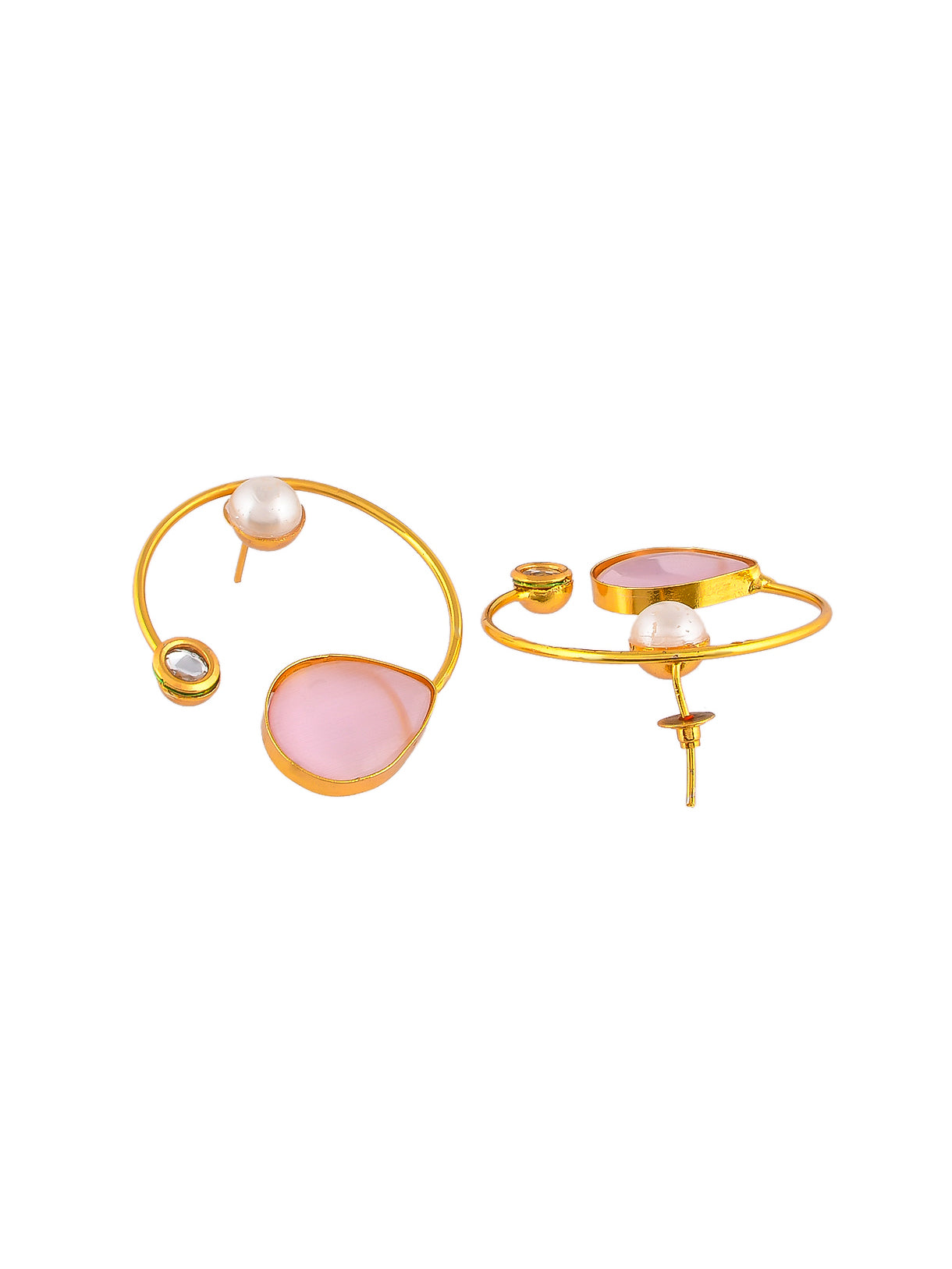 Pink Rose Quartz Stone Hoop Earrings for Women