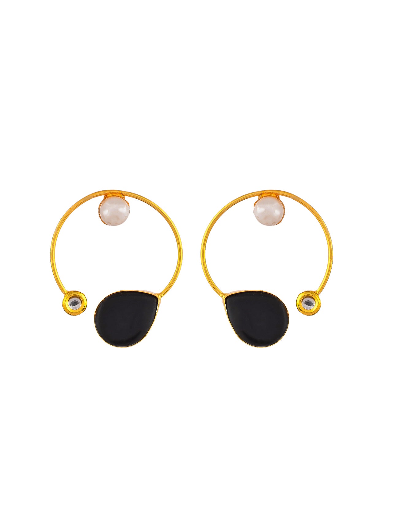 Black Onyx Gold Plated Hoop Earrings