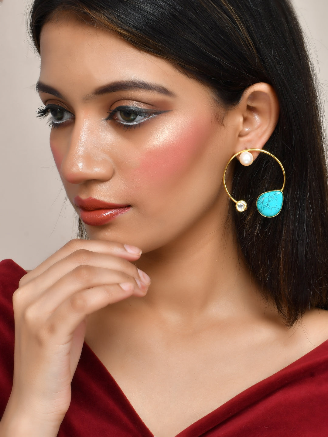 Gold Plated Turquoise Hoop Earrings
