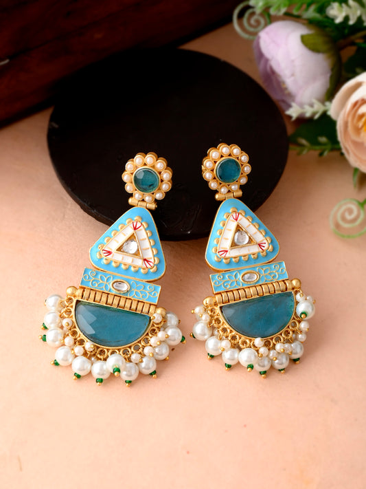 Gold Plated & Blue Toned Meenakari Drop Earrings for Women Online