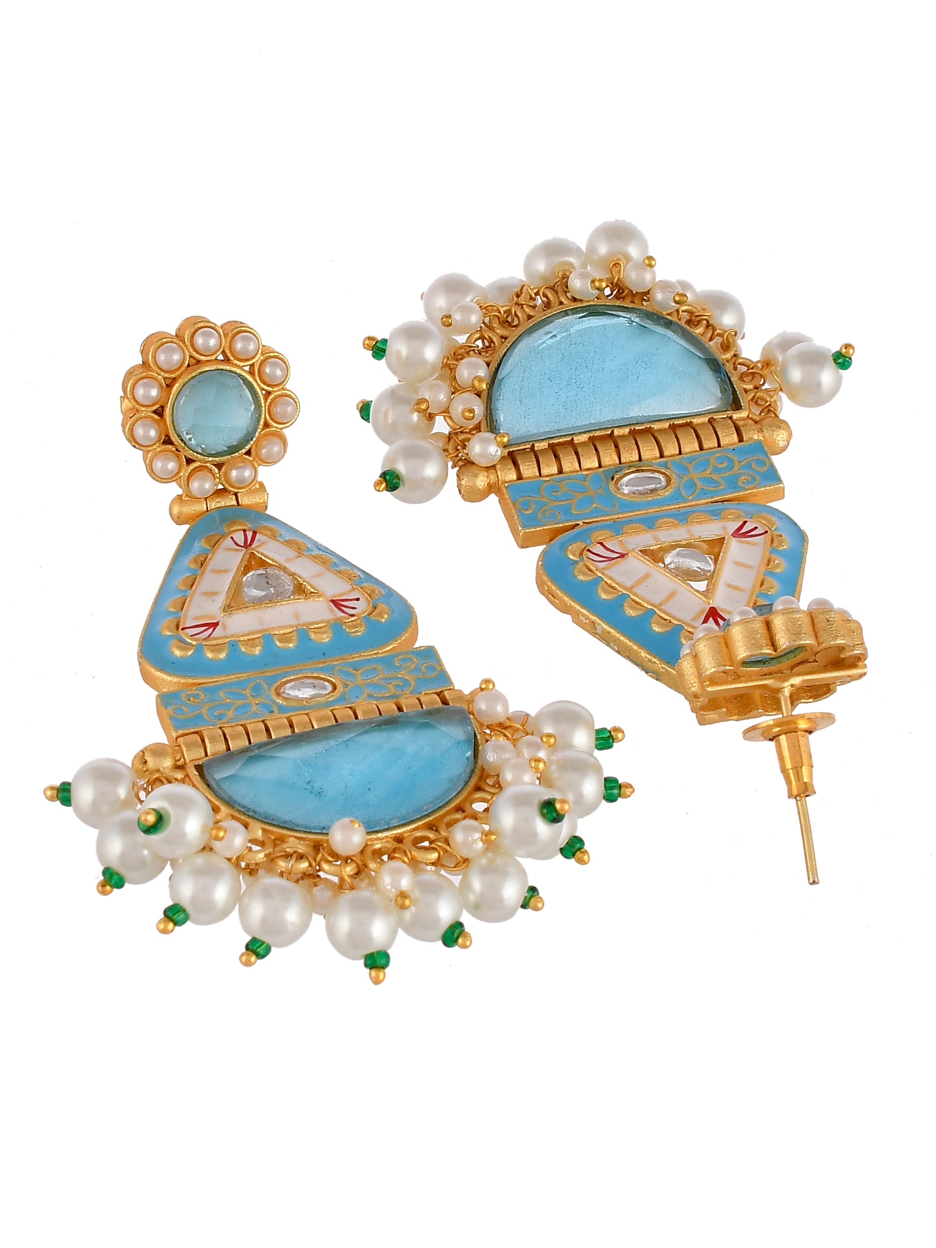 Gold Plated & Blue Toned Meenakari Drop Earrings