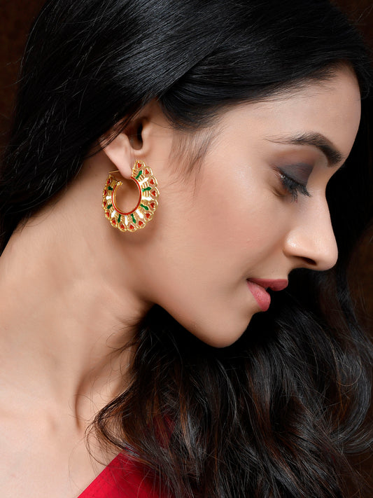 Gold Plated Meenakari Half Hoop Earrings for Women Online