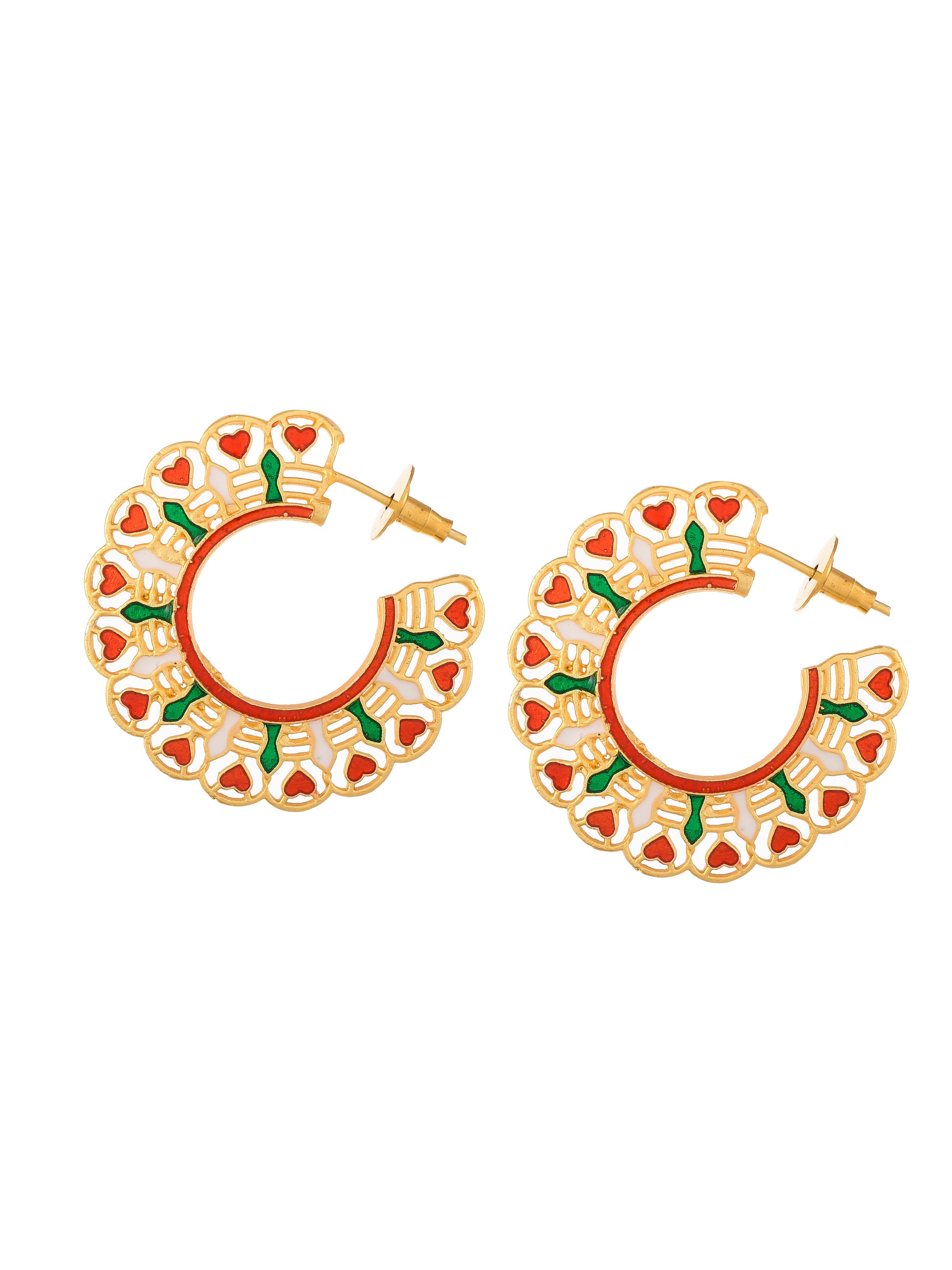 Gold Plated Meenakari Half Hoop Earrings