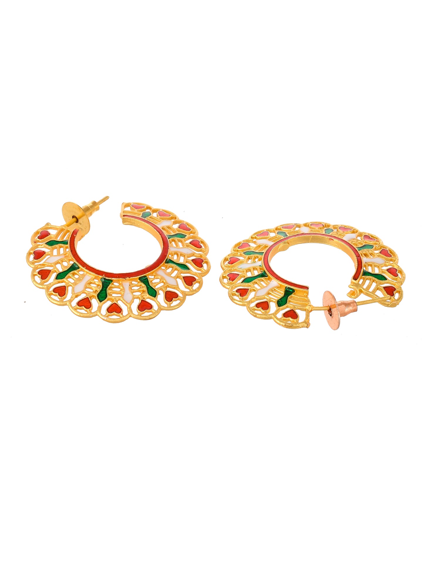 Gold Plated Meenakari Half Hoop Earrings